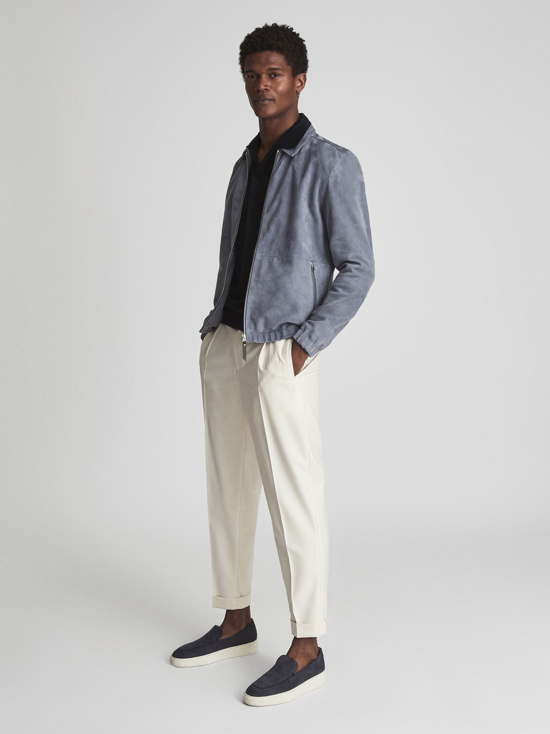 Mercerised Open Collar Polo T-Shirt in Navy - Image 6 of 6