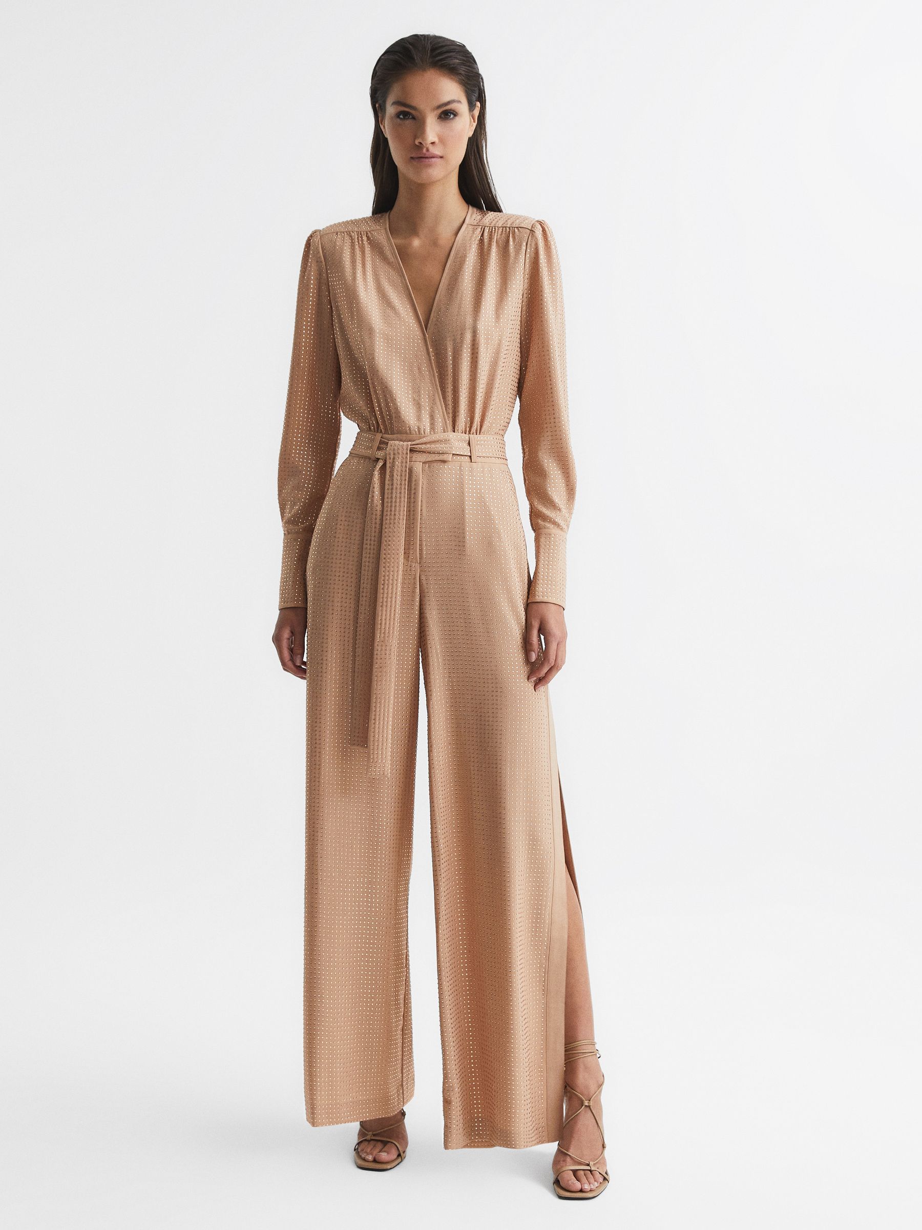 Embellished Jumpsuit in Nude - Image 1 of 7