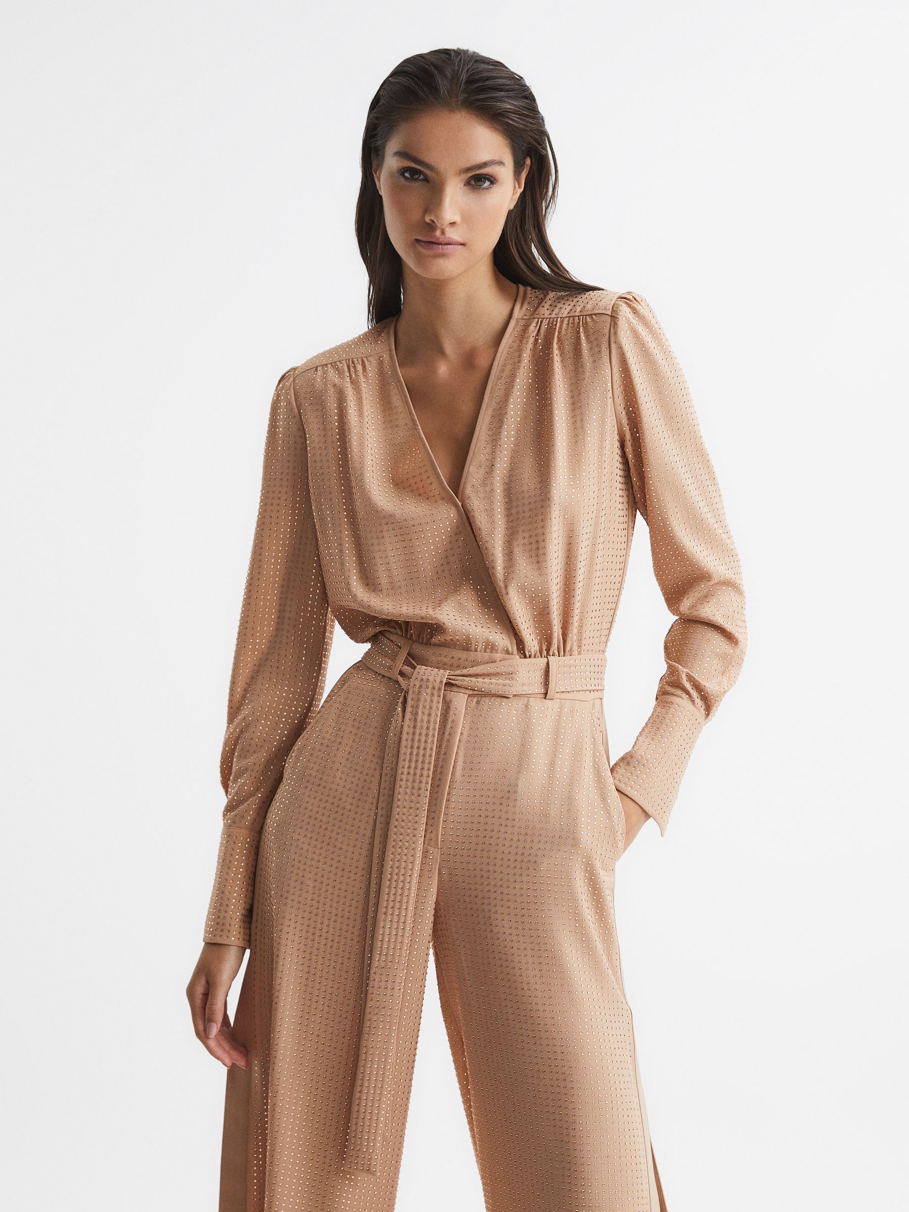 Embellished Jumpsuit in Nude - Image 3 of 7