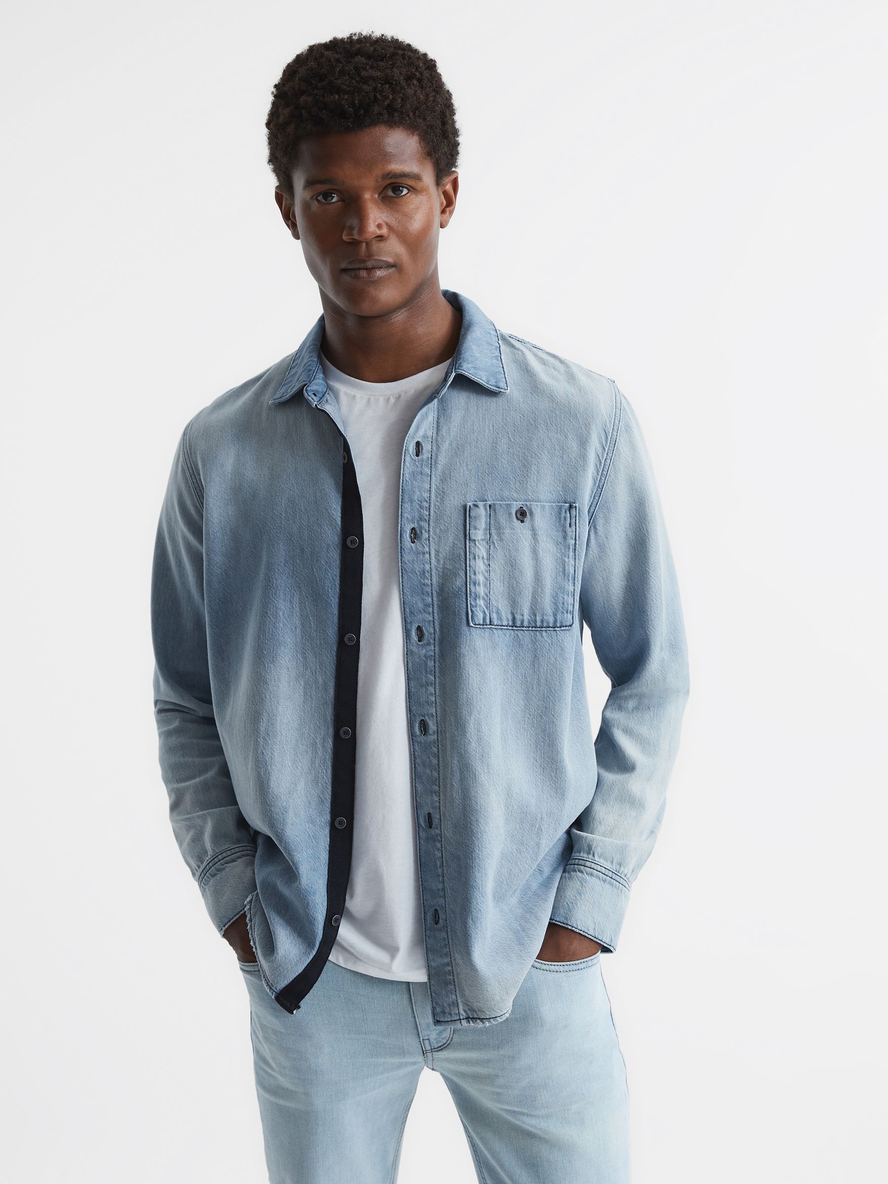 Paige Washed Denim Shirt in Dacey - Image 1 of 5 Paige Washed Denim Shirt in Dacey - Image 1 of 5