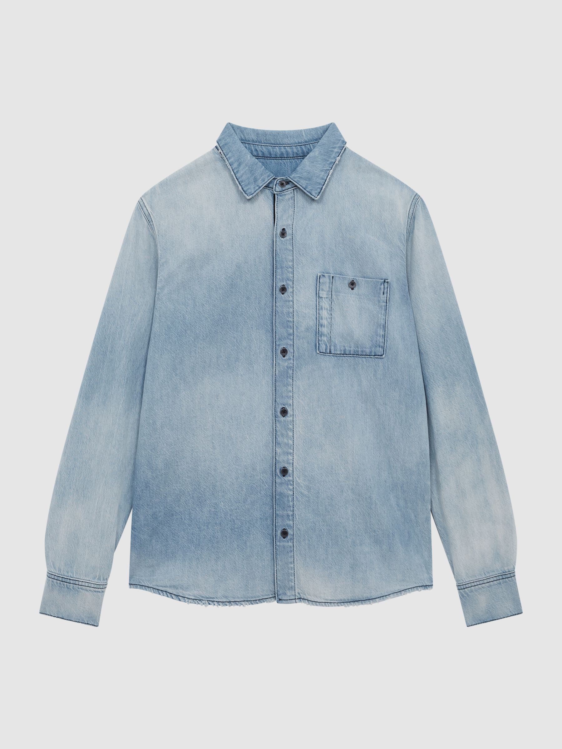 Paige Washed Denim Shirt in Dacey - Image 2 of 5
