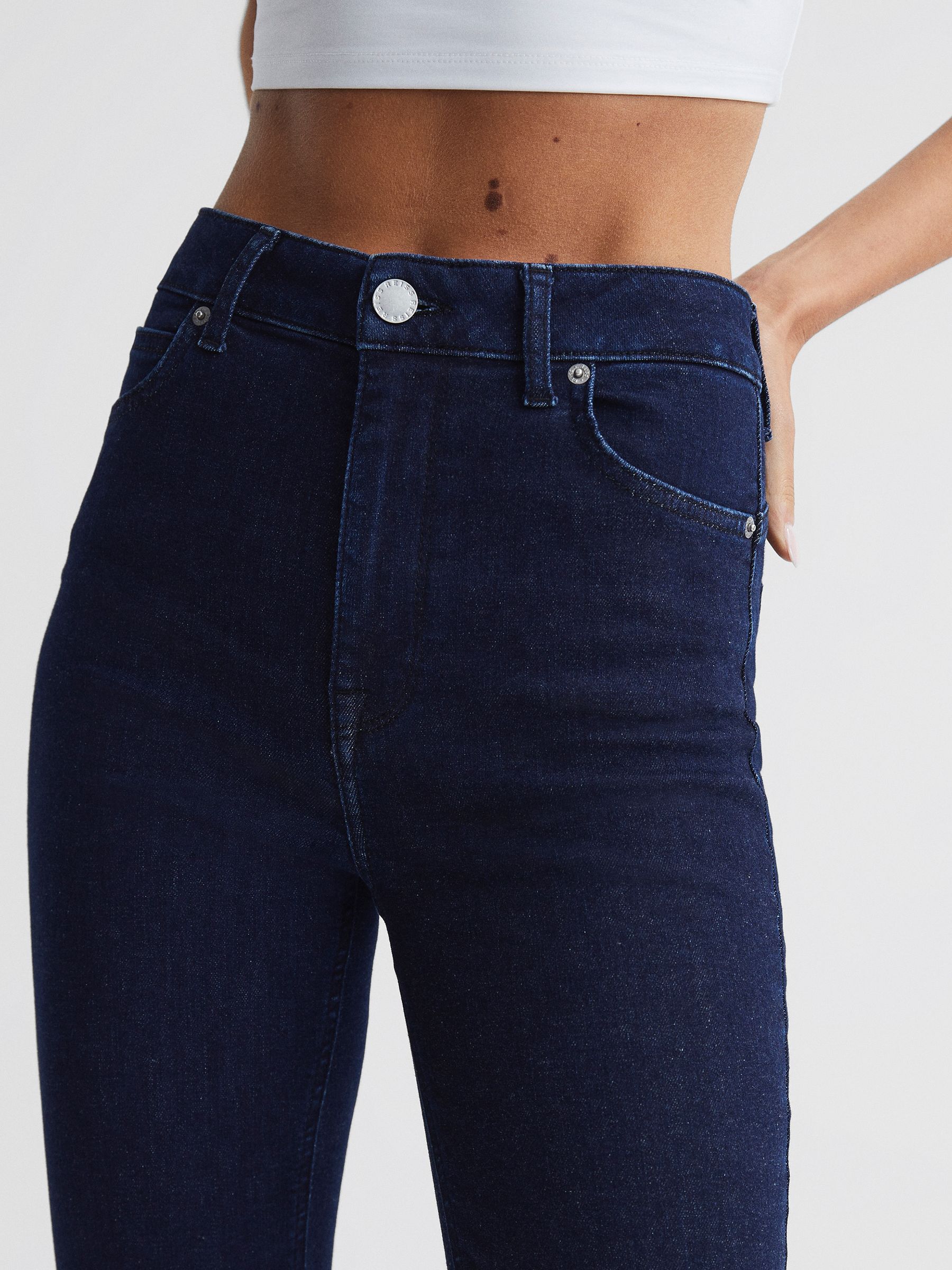 Contour High Rise Flared Jeans in Dark Blue - Image 4 of 9