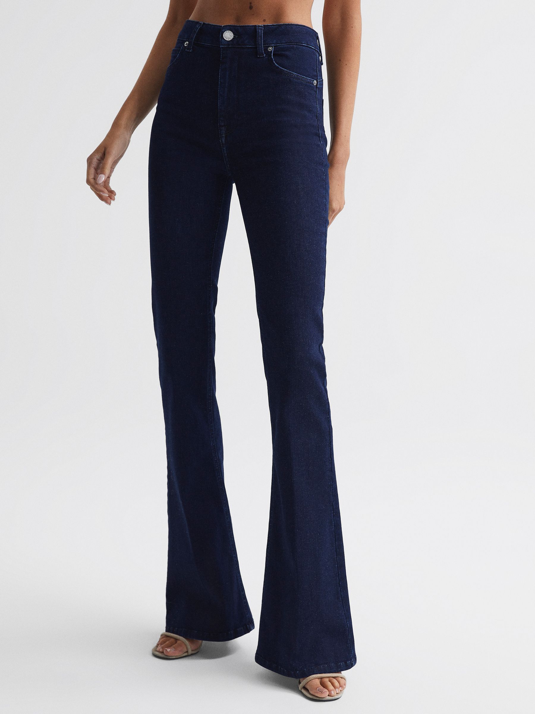 Contour High Rise Flared Jeans in Dark Blue - Image 6 of 9