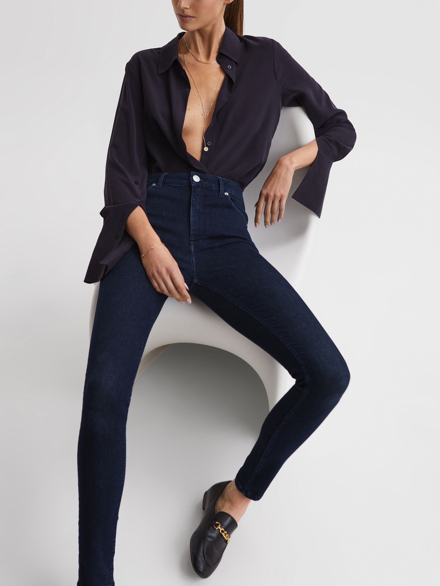 Contour High Rise Skinny Jeans in Dark Blue - Image 1 of 5