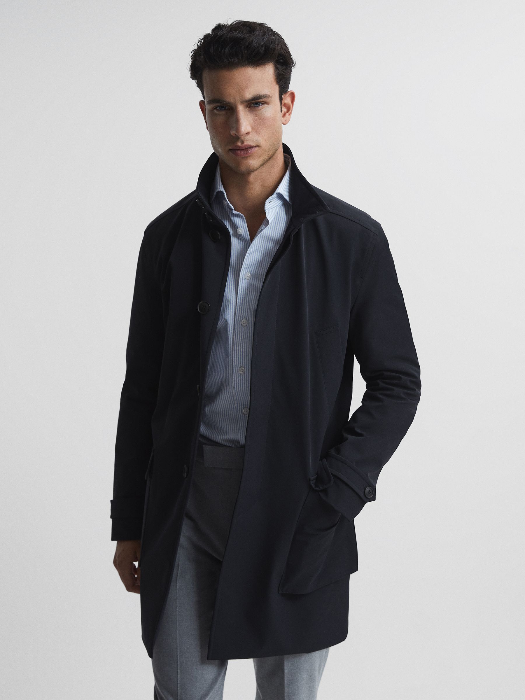 Funnel Neck Dual Close Quilted Jacket in Navy - Image 1 of 8 Funnel Neck Dual Close Quilted Jacket in Navy - Image 1 of 8