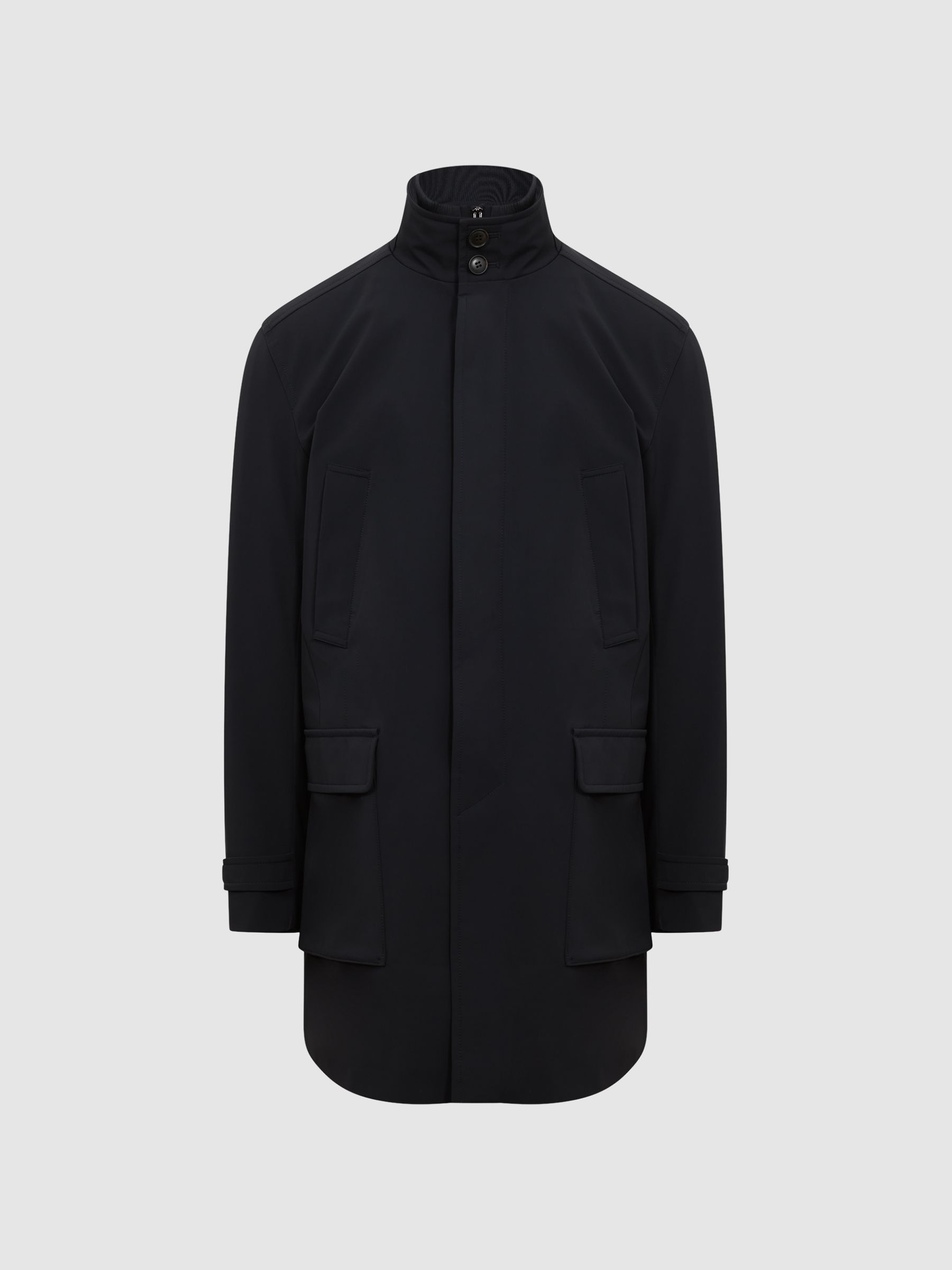 Funnel Neck Dual Close Quilted Jacket in Navy - Image 2 of 8