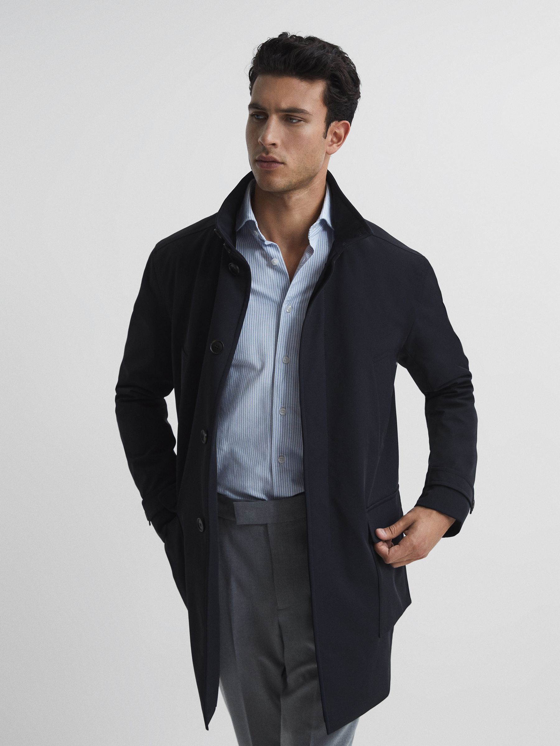Funnel Neck Dual Close Quilted Jacket in Navy - Image 7 of 8
