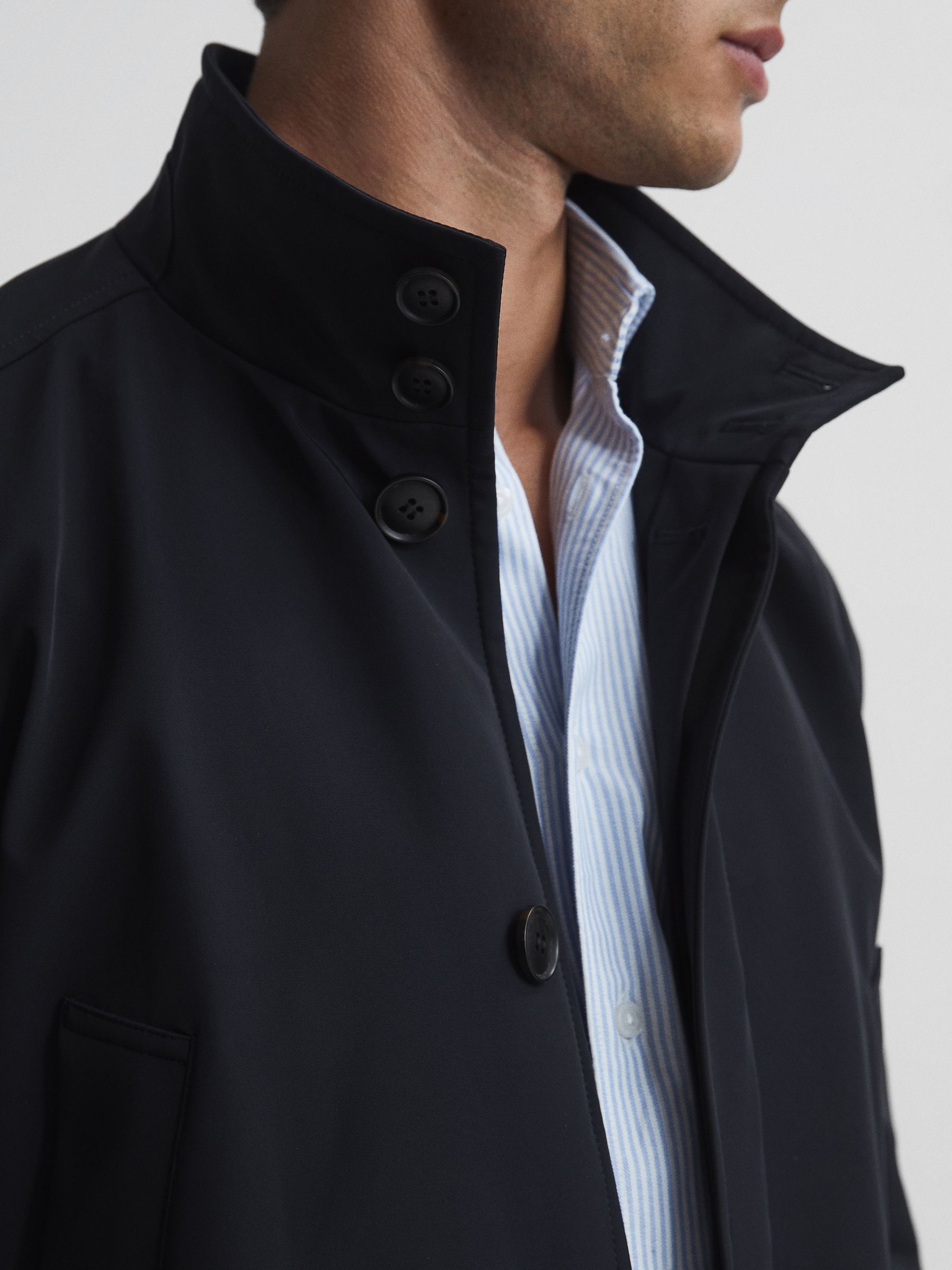Funnel Neck Dual Close Quilted Jacket in Navy - Image 8 of 8