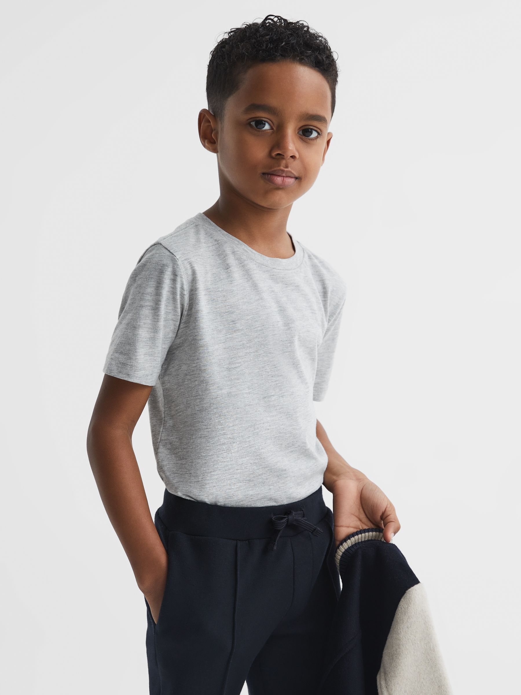 3-9 yrs Crew Neck T-Shirt in Grey Melange - Image 1 of 7