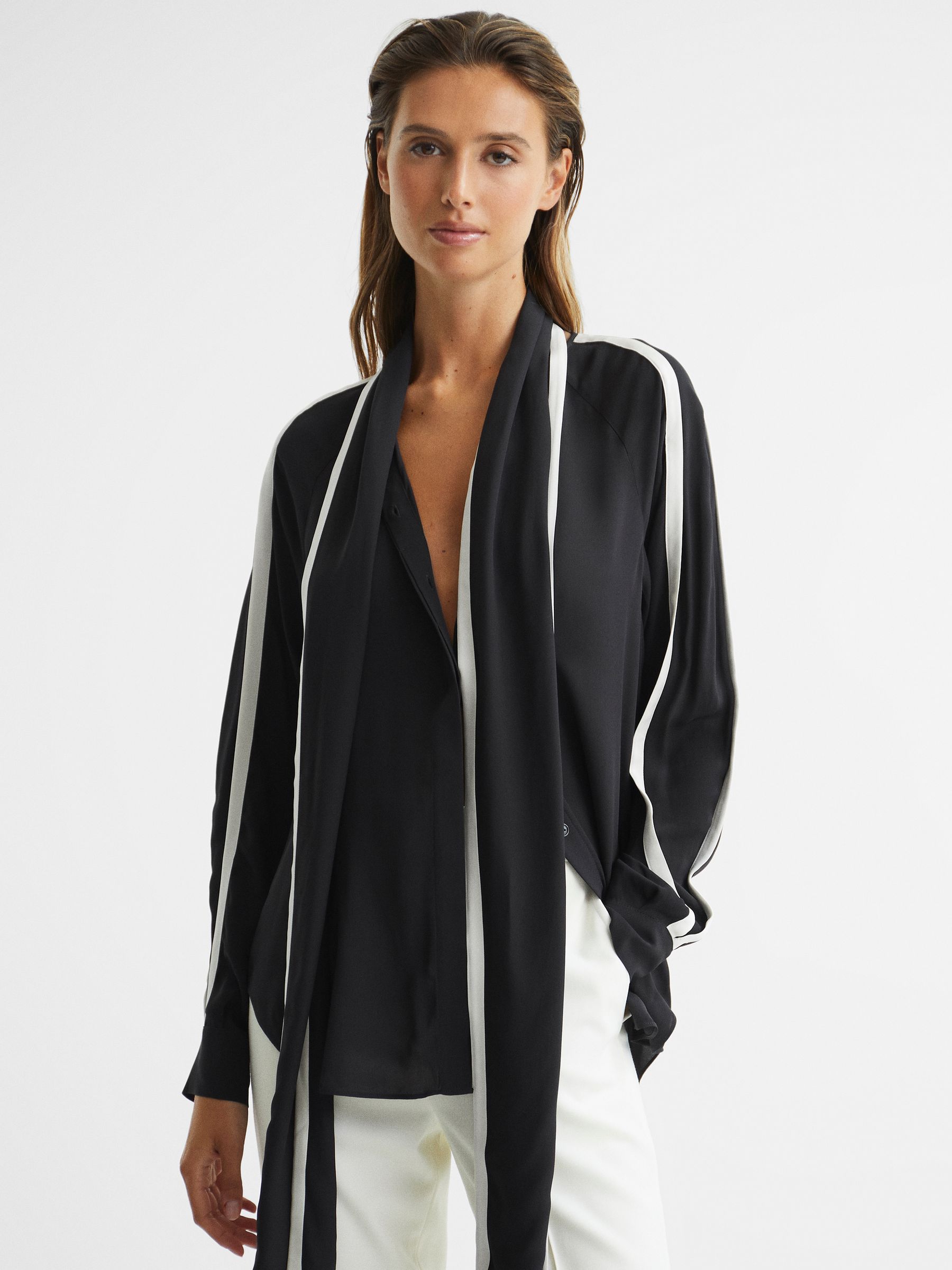 Tipped Sleeve Blouse in Black/Ivory - Image 4 of 7