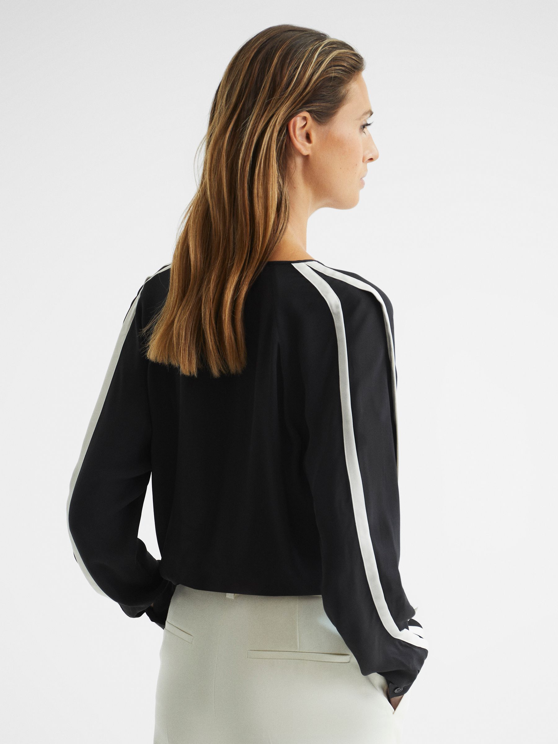 Tipped Sleeve Blouse in Black/Ivory - Image 5 of 7