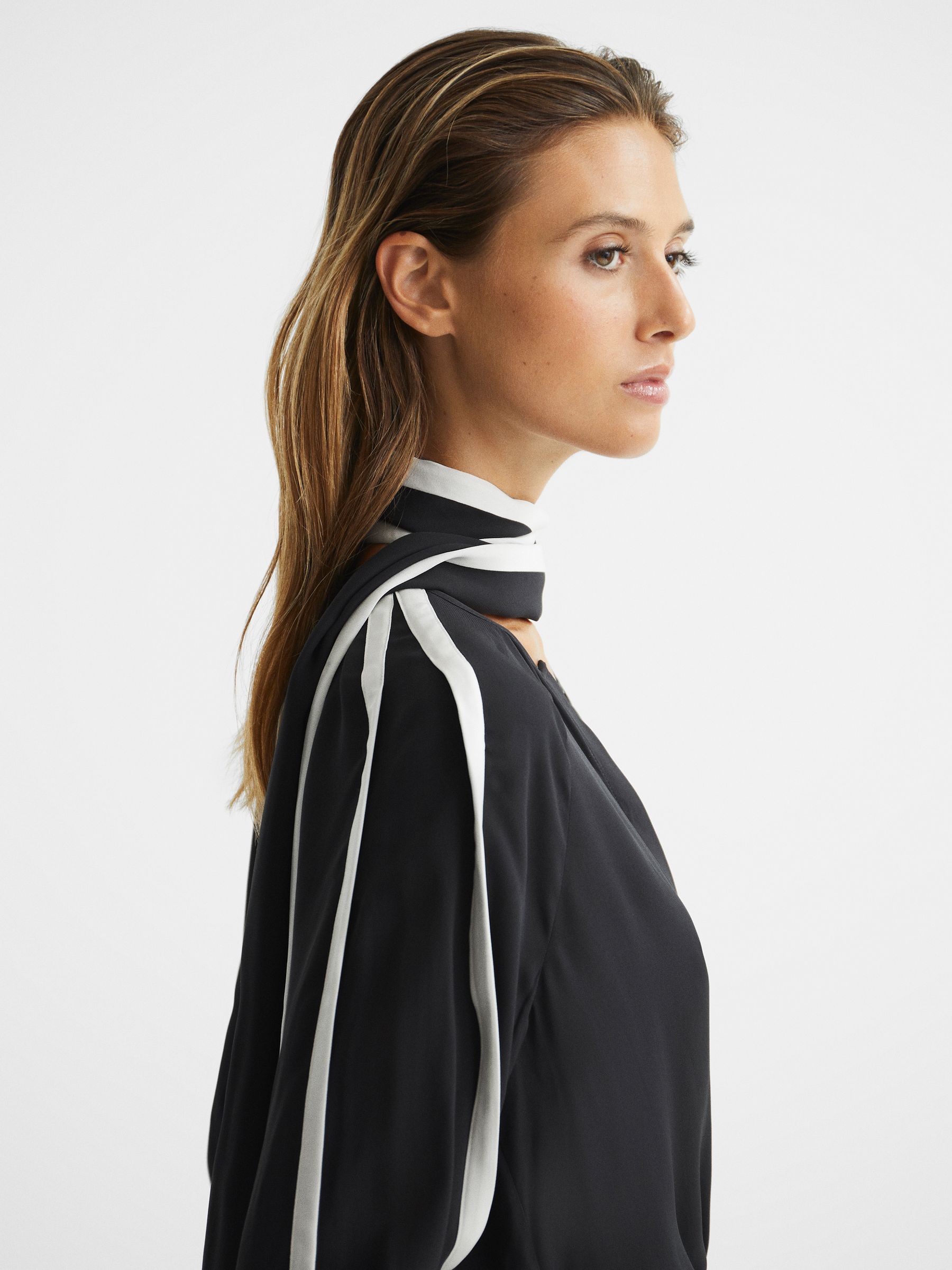 Tipped Sleeve Blouse in Black/Ivory - Image 6 of 7