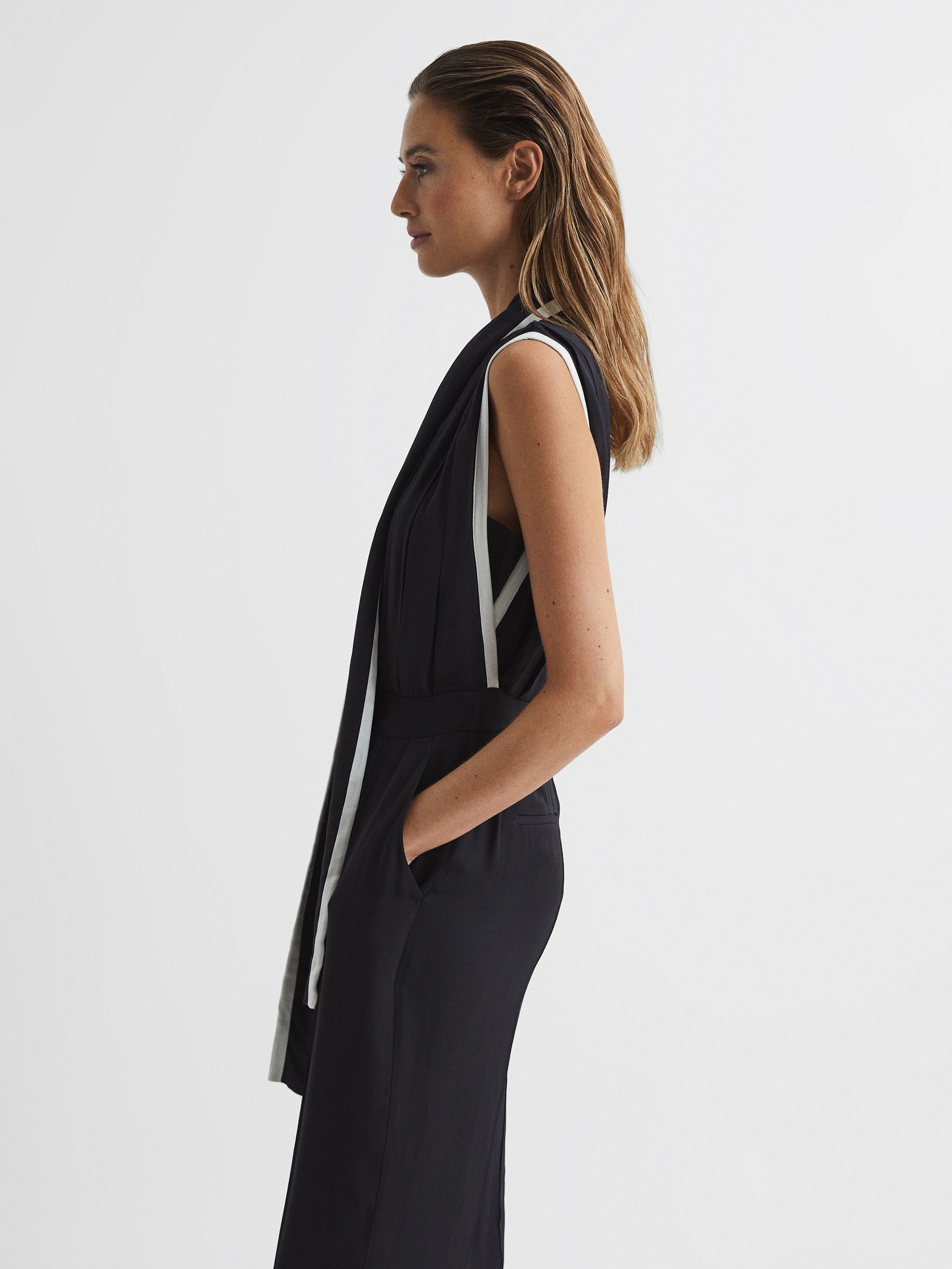 Removable Tie Neck Jumpsuit in Black - Image 4 of 7