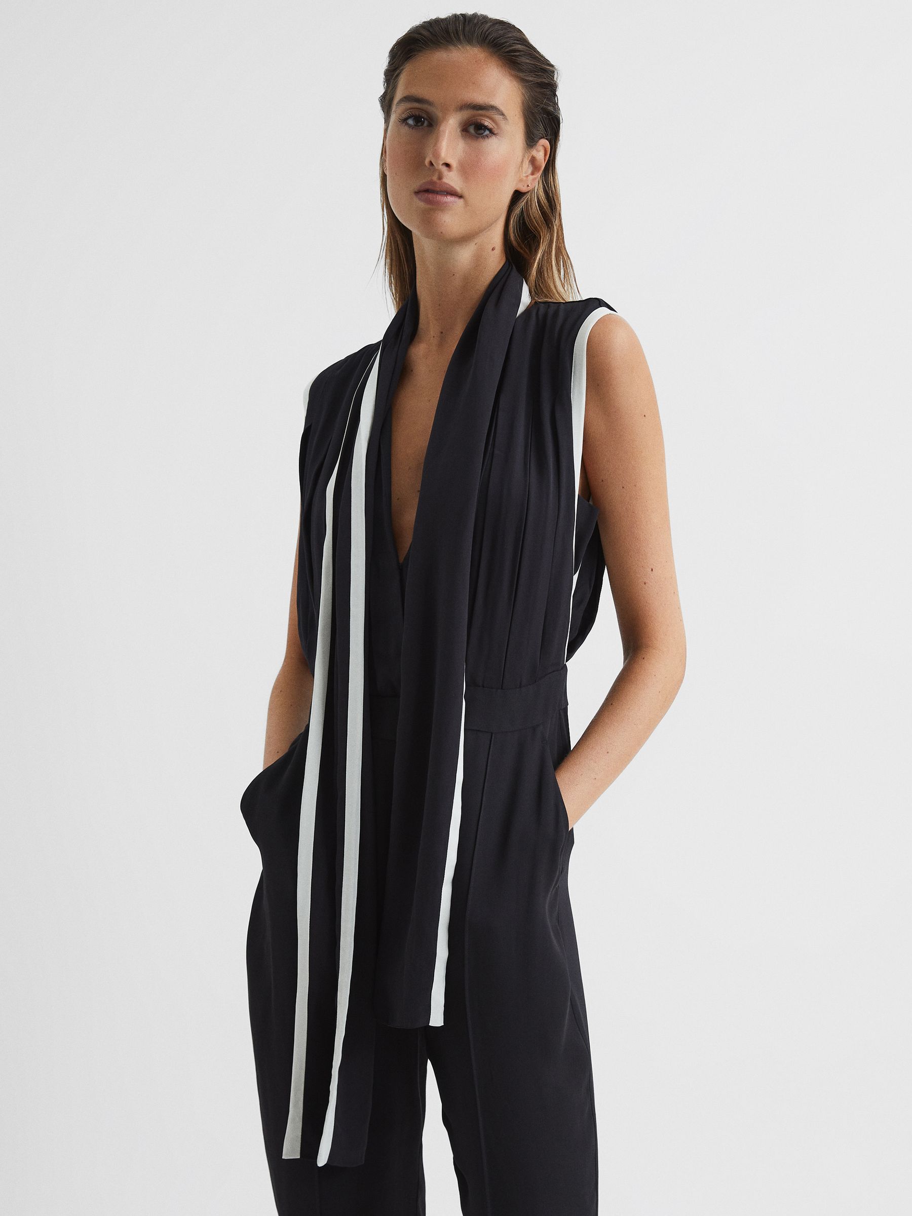 Removable Tie Neck Jumpsuit in Black - Image 6 of 7