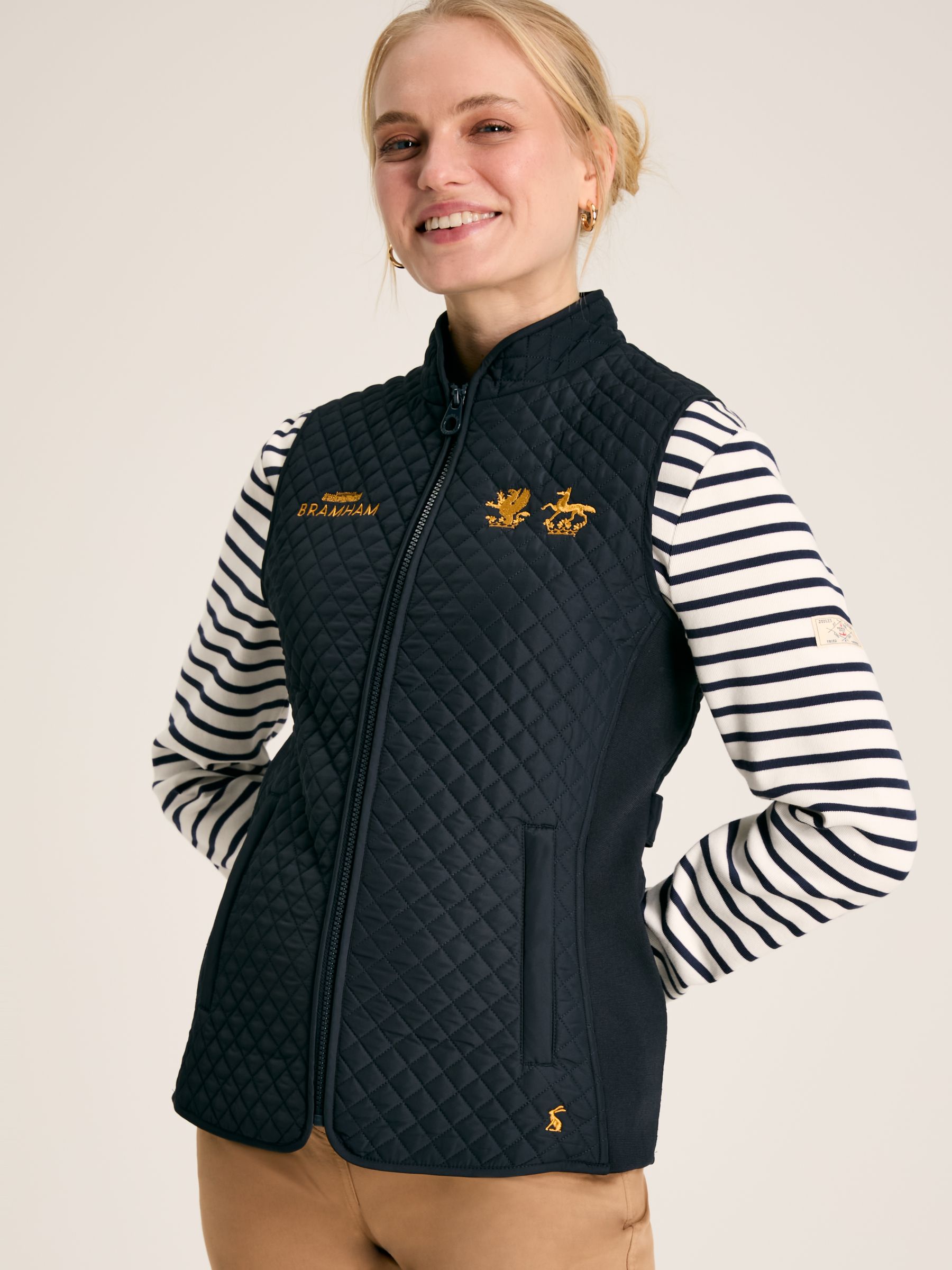 Official Bramham Navy Blue Diamond Quilted Gilet - Image 1 of 7