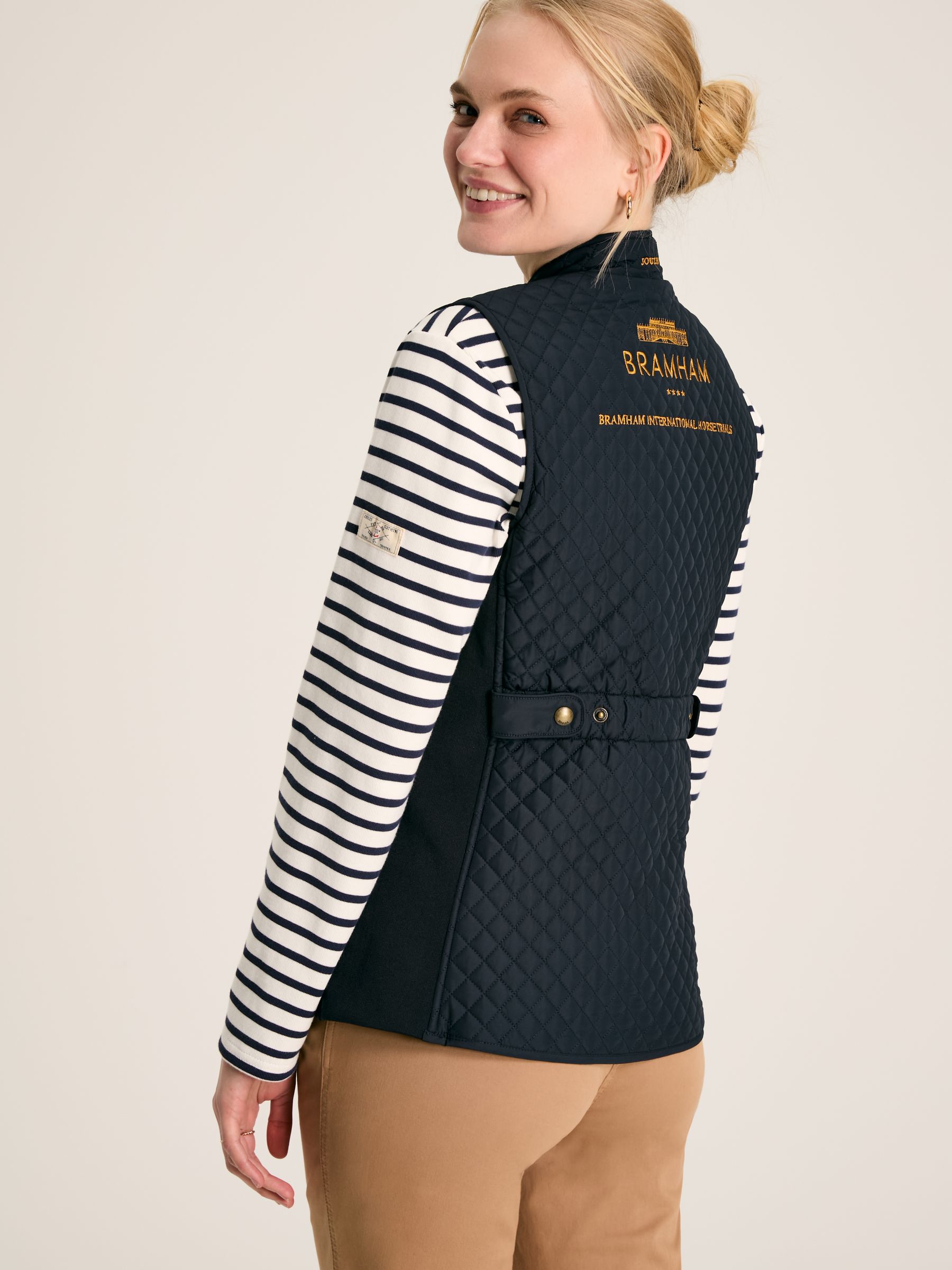 Official Bramham Navy Blue Diamond Quilted Gilet - Image 2 of 7