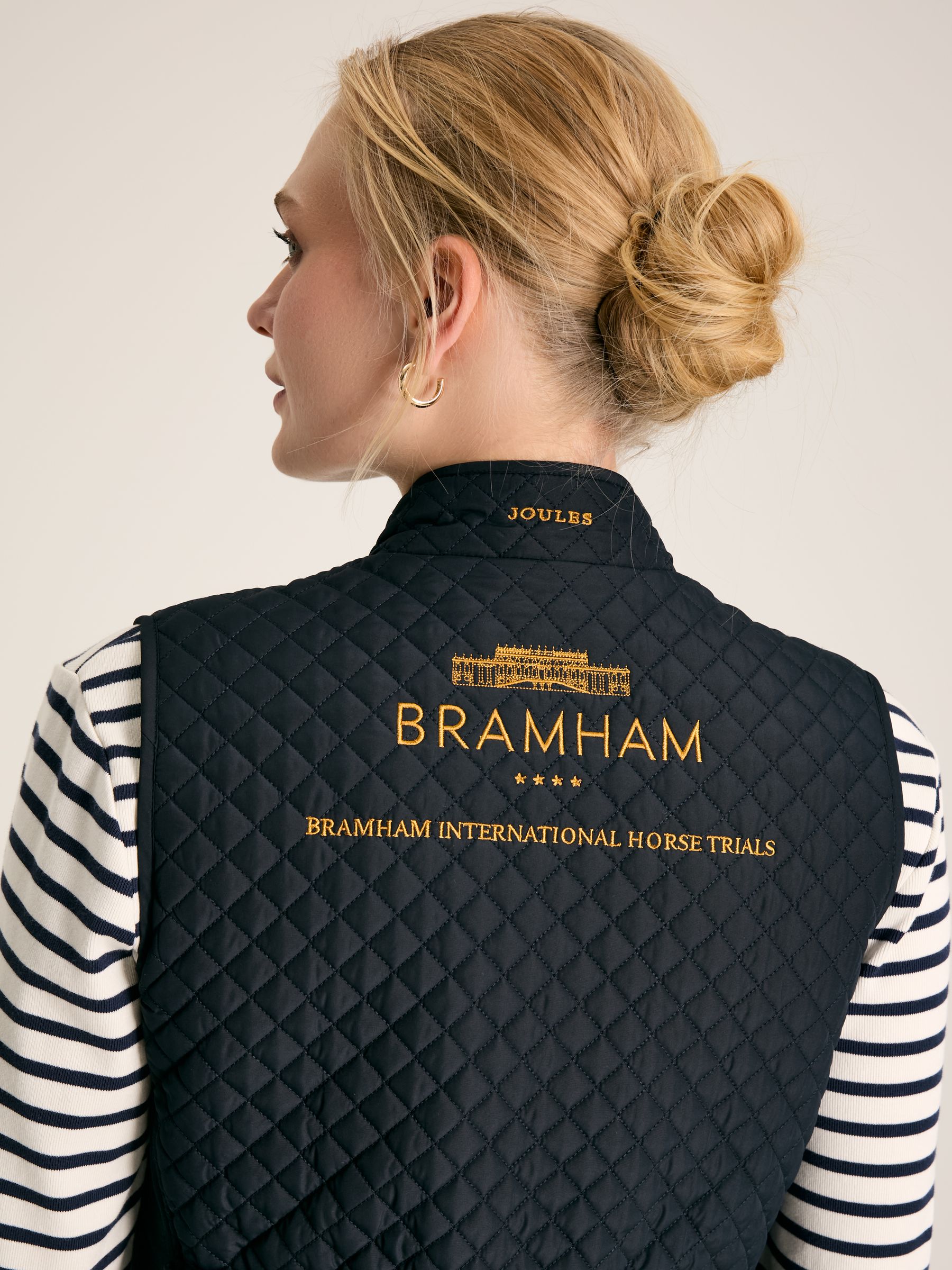 Official Bramham Navy Blue Diamond Quilted Gilet - Image 3 of 7