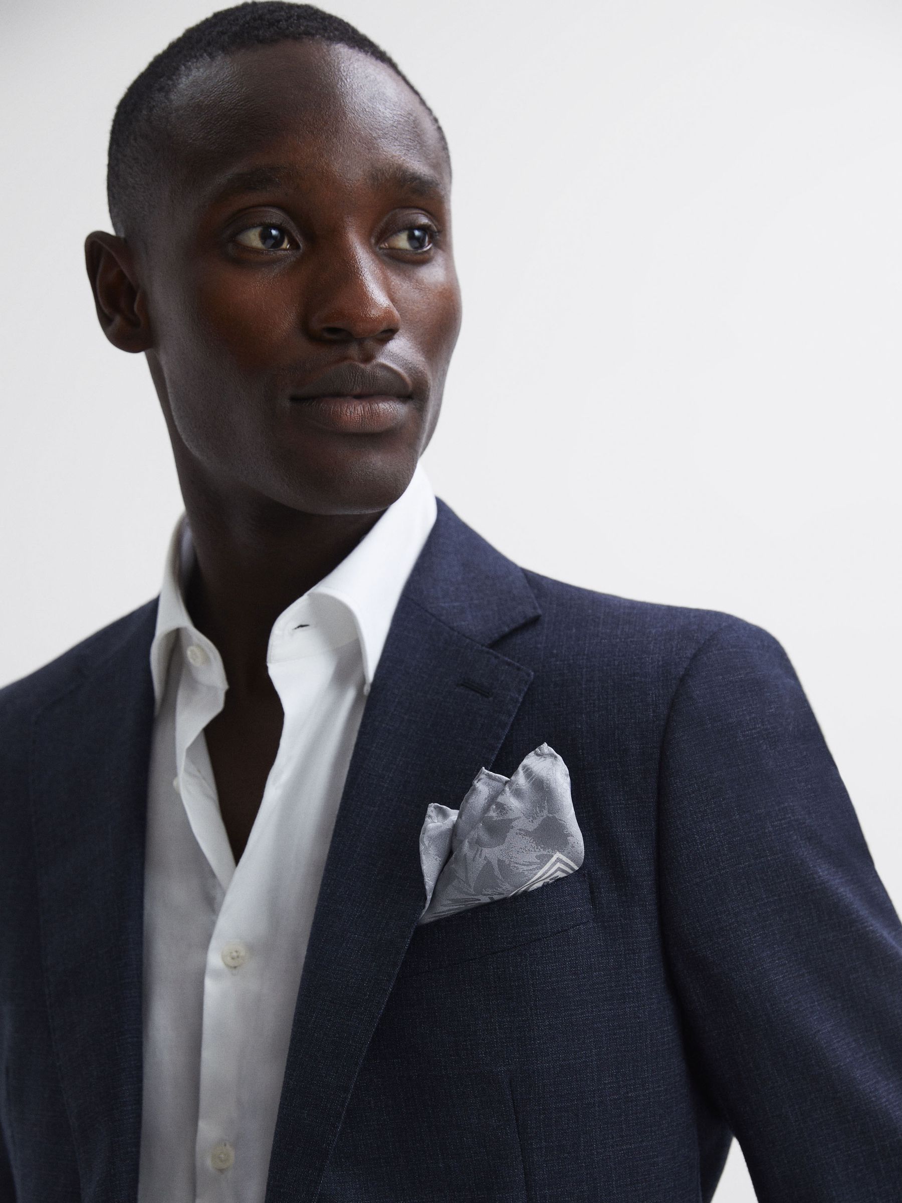 Silk Geometric Pocket Square in Steel Grey - Image 2 of 4