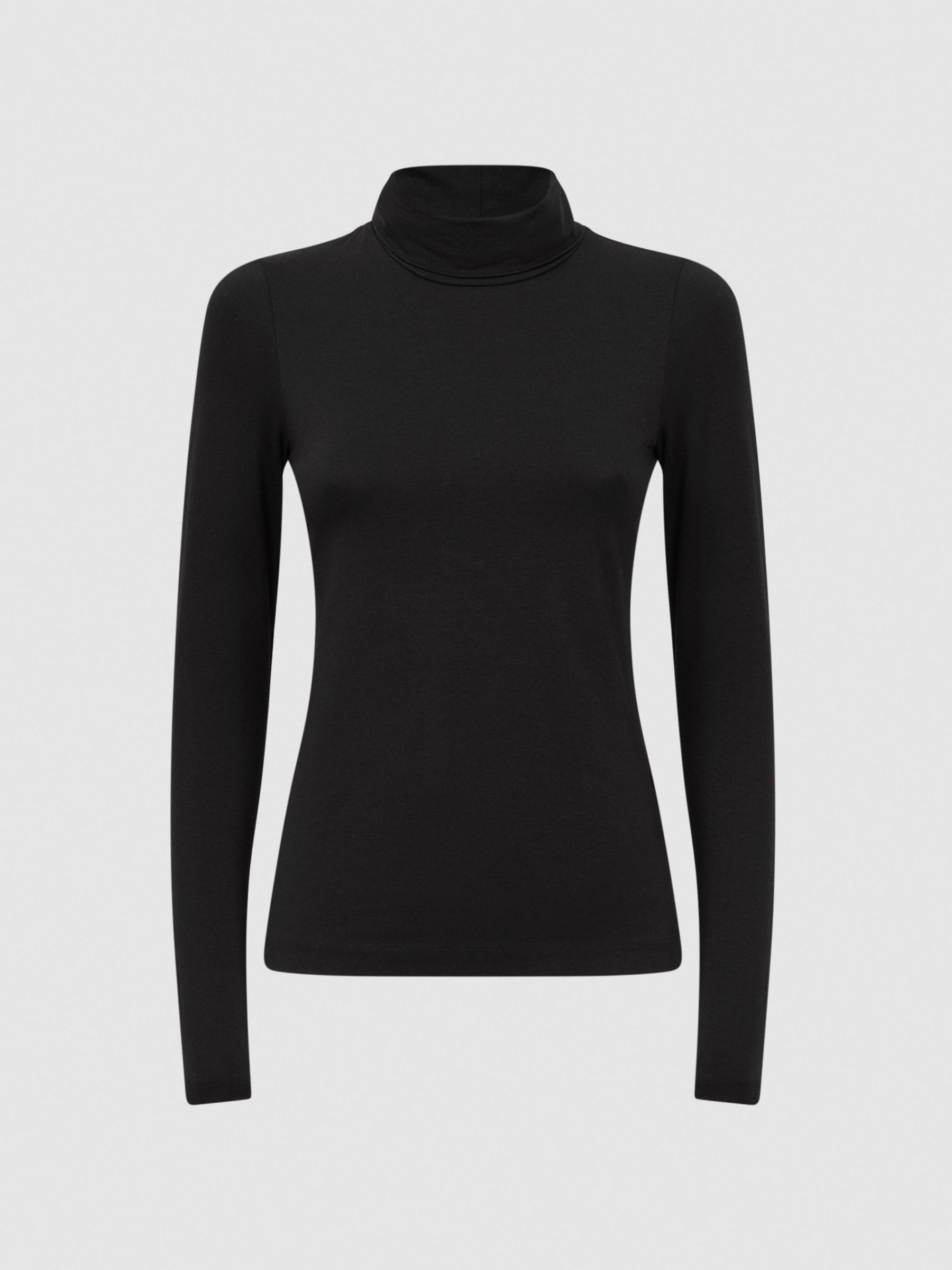 Fitted Roll Neck T-Shirt in Black - Image 2 of 5