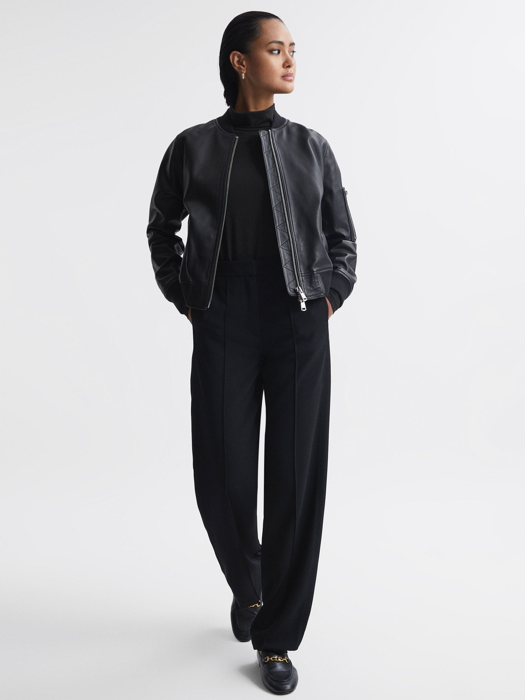 Fitted Roll Neck T-Shirt in Black - Image 3 of 5