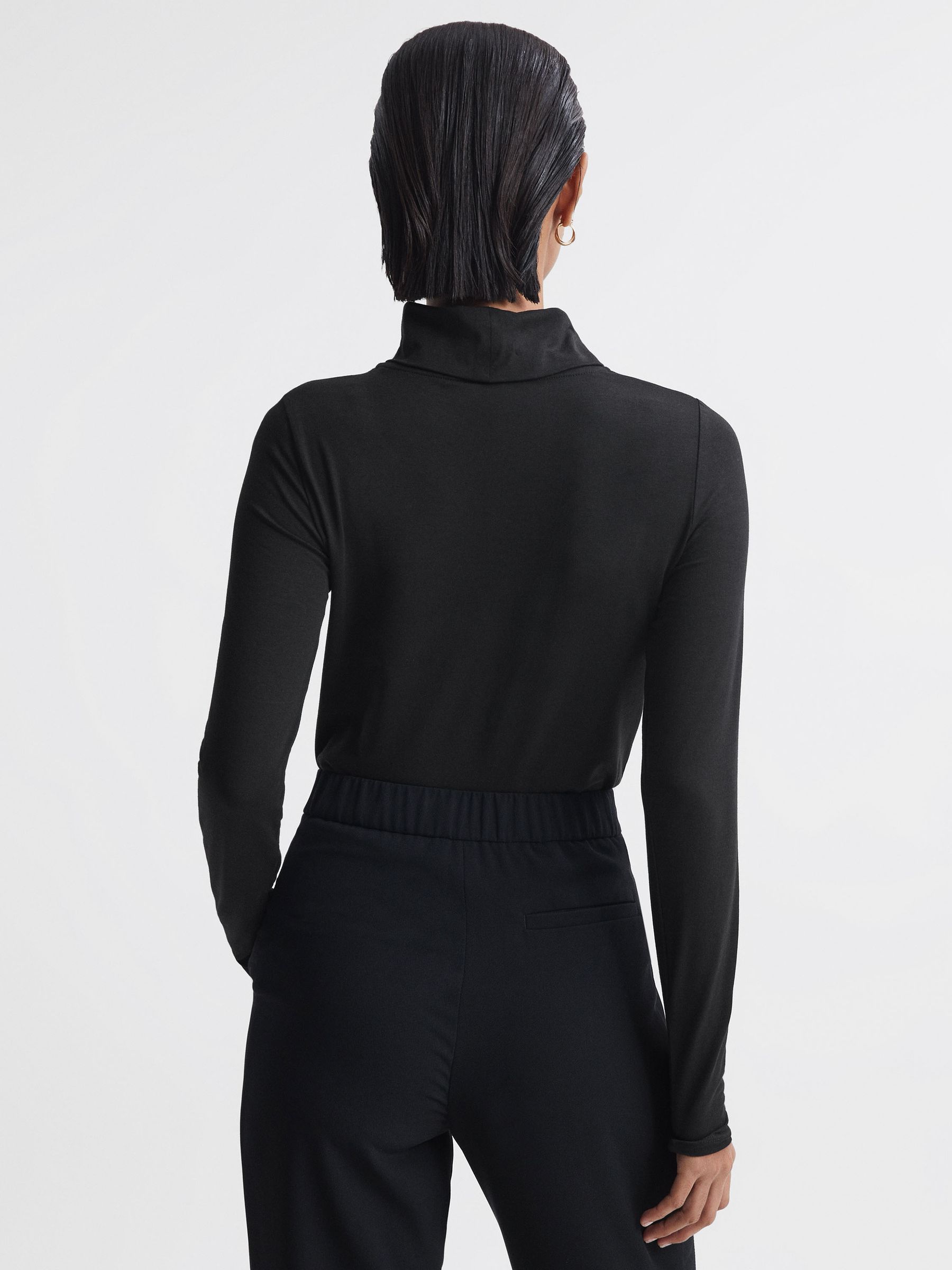 Fitted Roll Neck T-Shirt in Black - Image 4 of 5