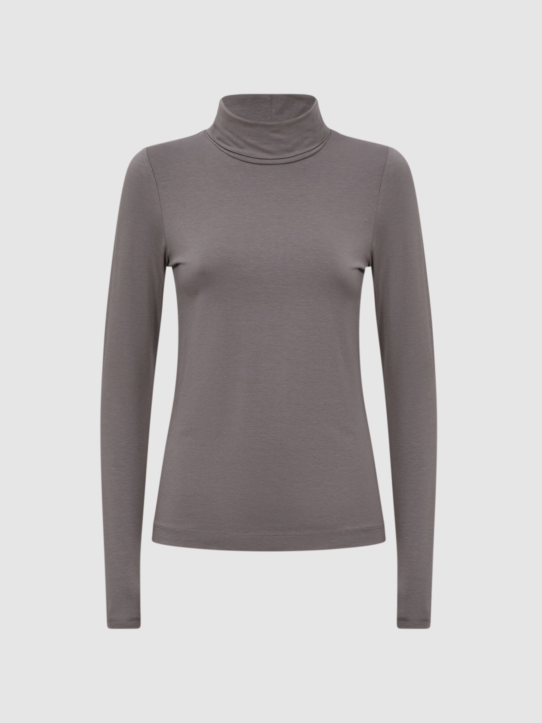 Fitted Roll Neck T-Shirt in Taupe - Image 2 of 5 Fitted Roll Neck T-Shirt in Taupe - Image 2 of 5