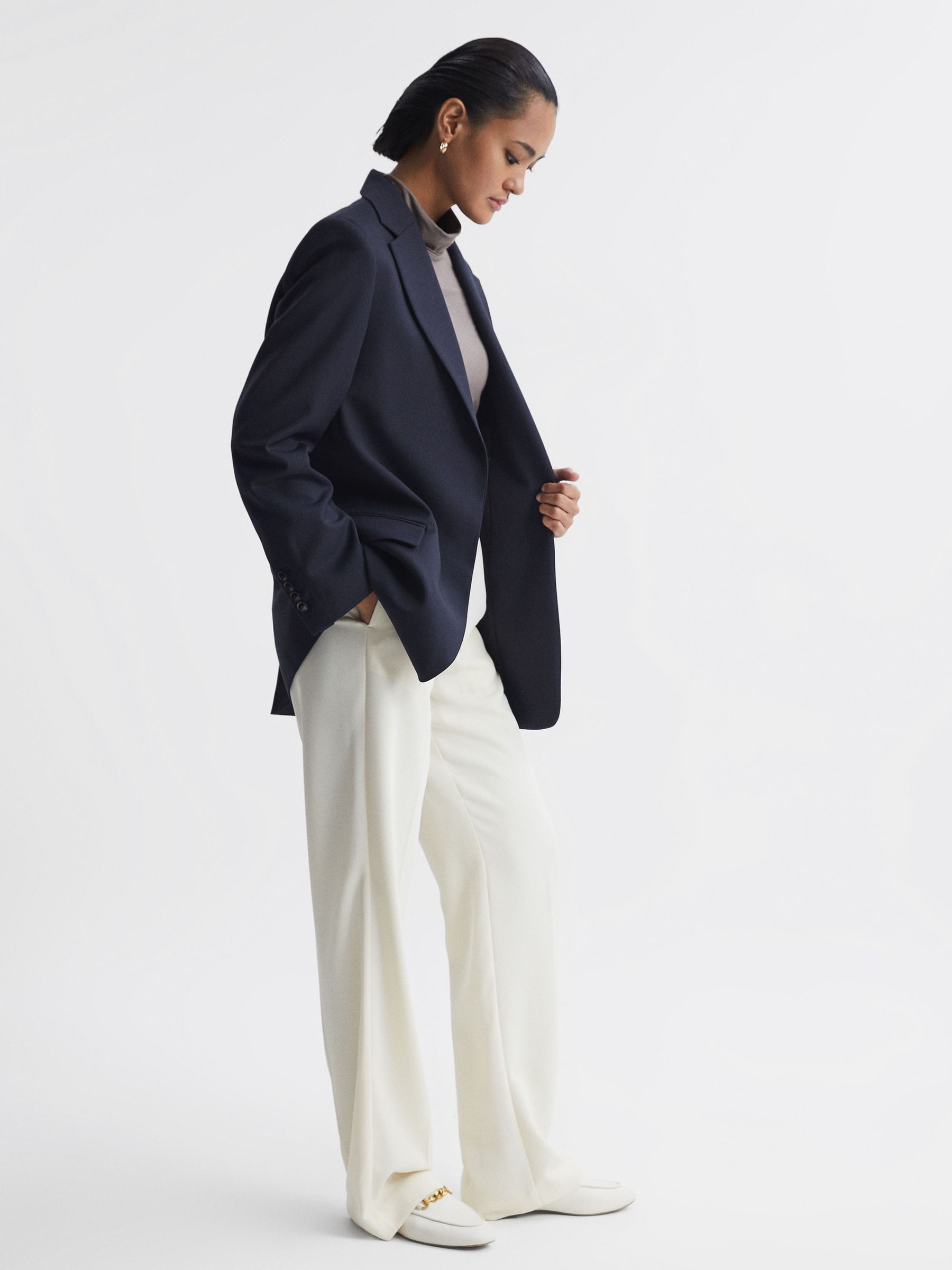 Fitted Roll Neck T-Shirt in Taupe - Image 3 of 5