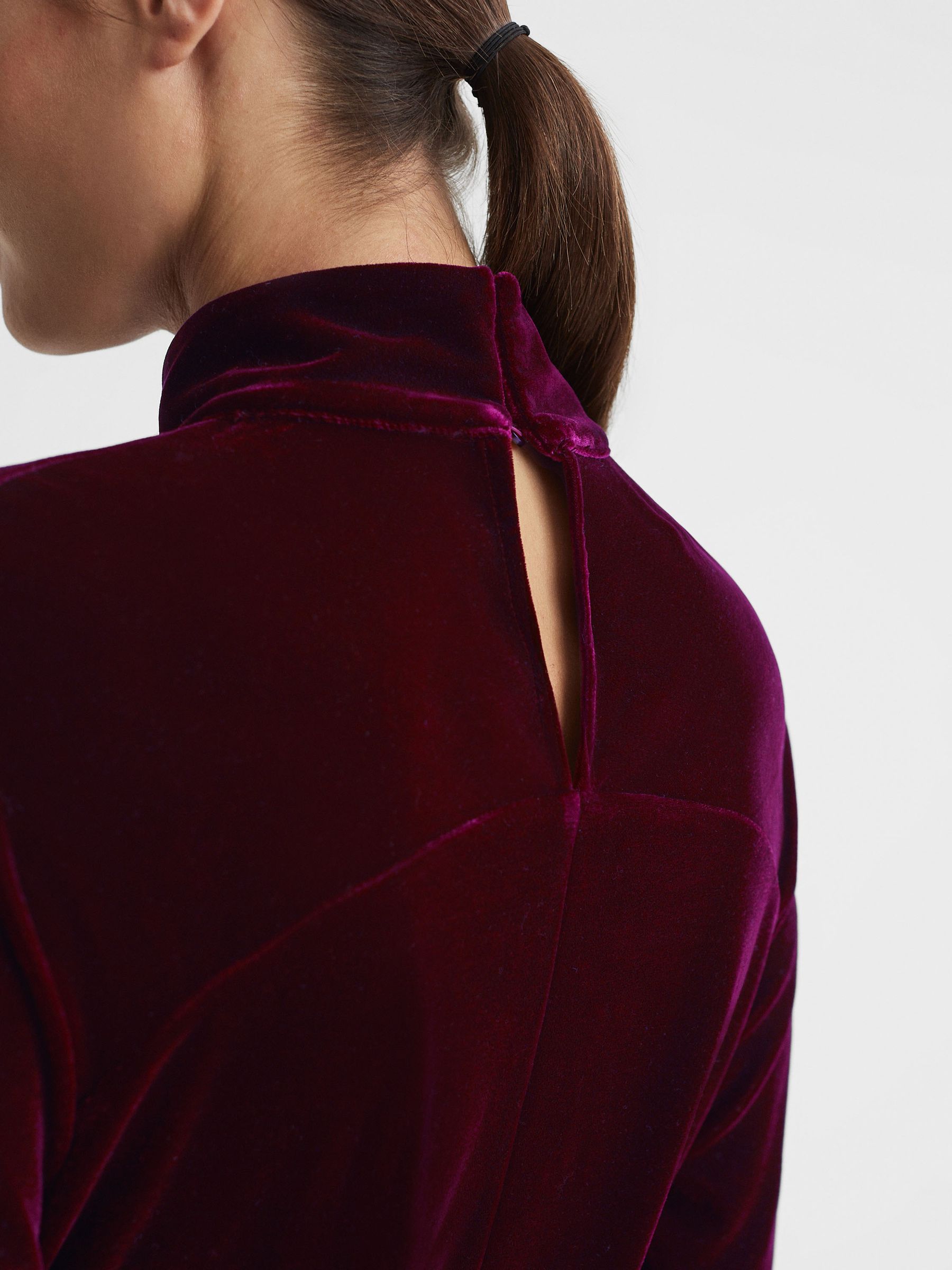 Velvet Belted Mini Dress in Berry - Image 6 of 7