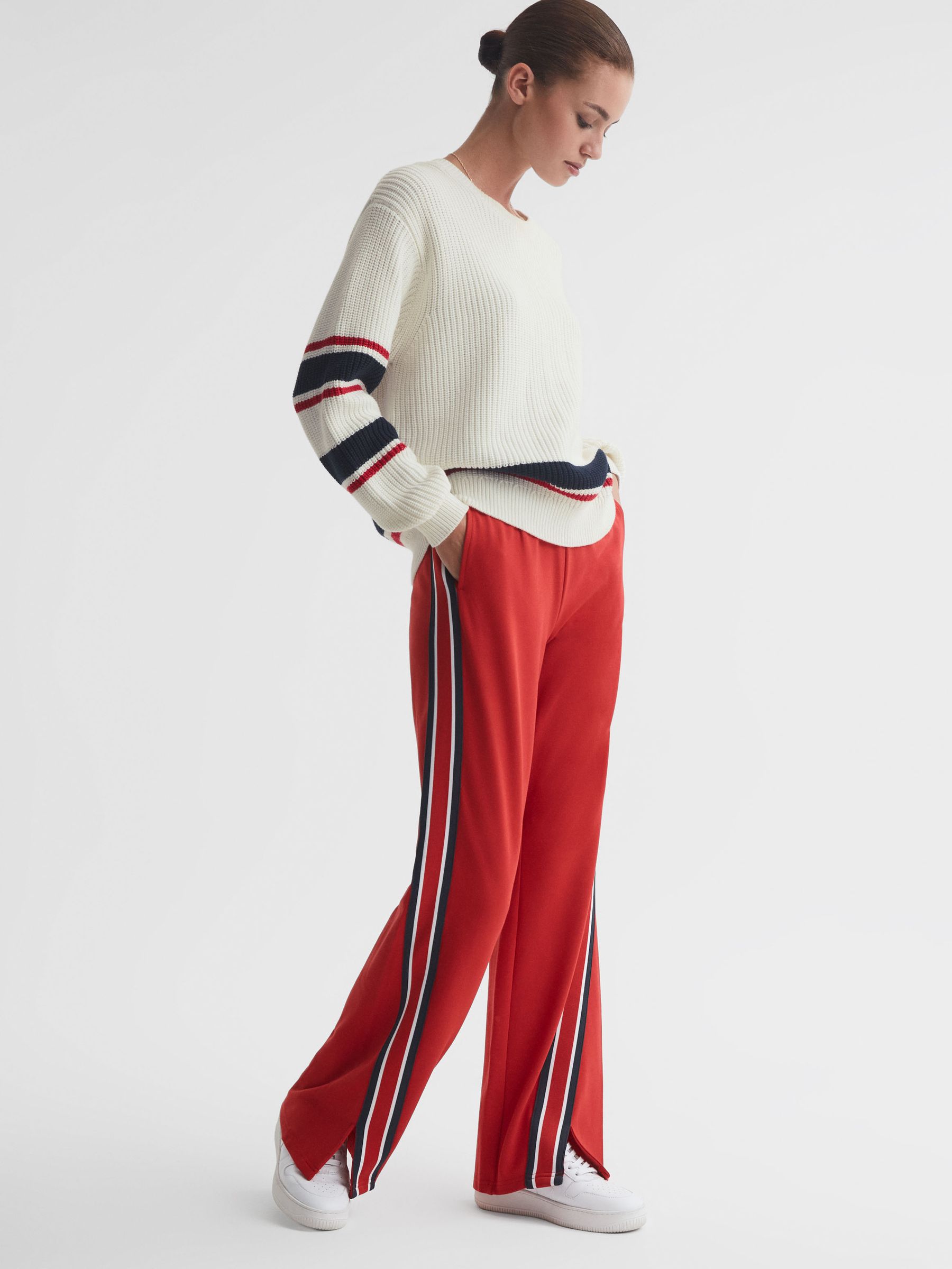The Upside Striped Elasticated Trousers in Red - Image 1 of 4