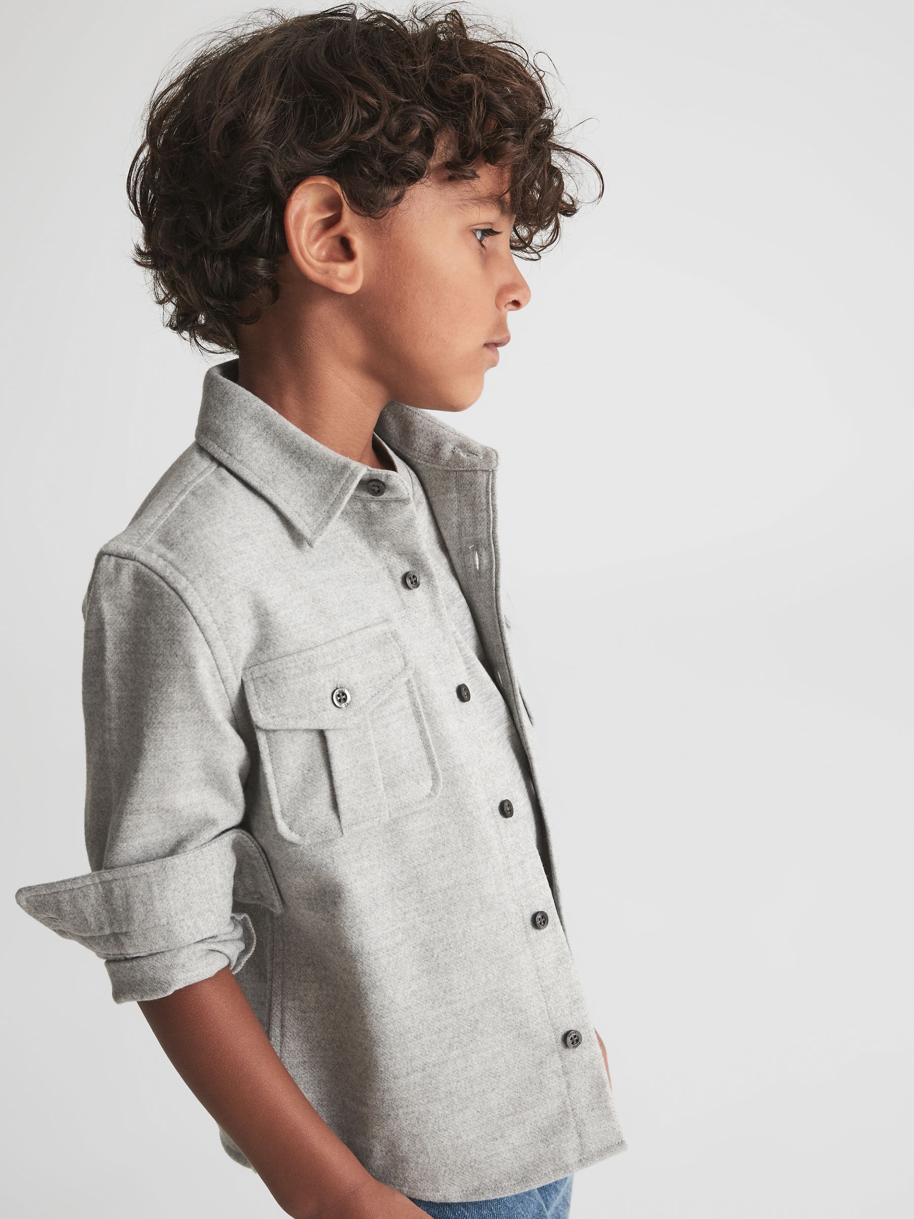 Senior Brushed Twin Pocket Overshirt in Grey - Image 1 of 5