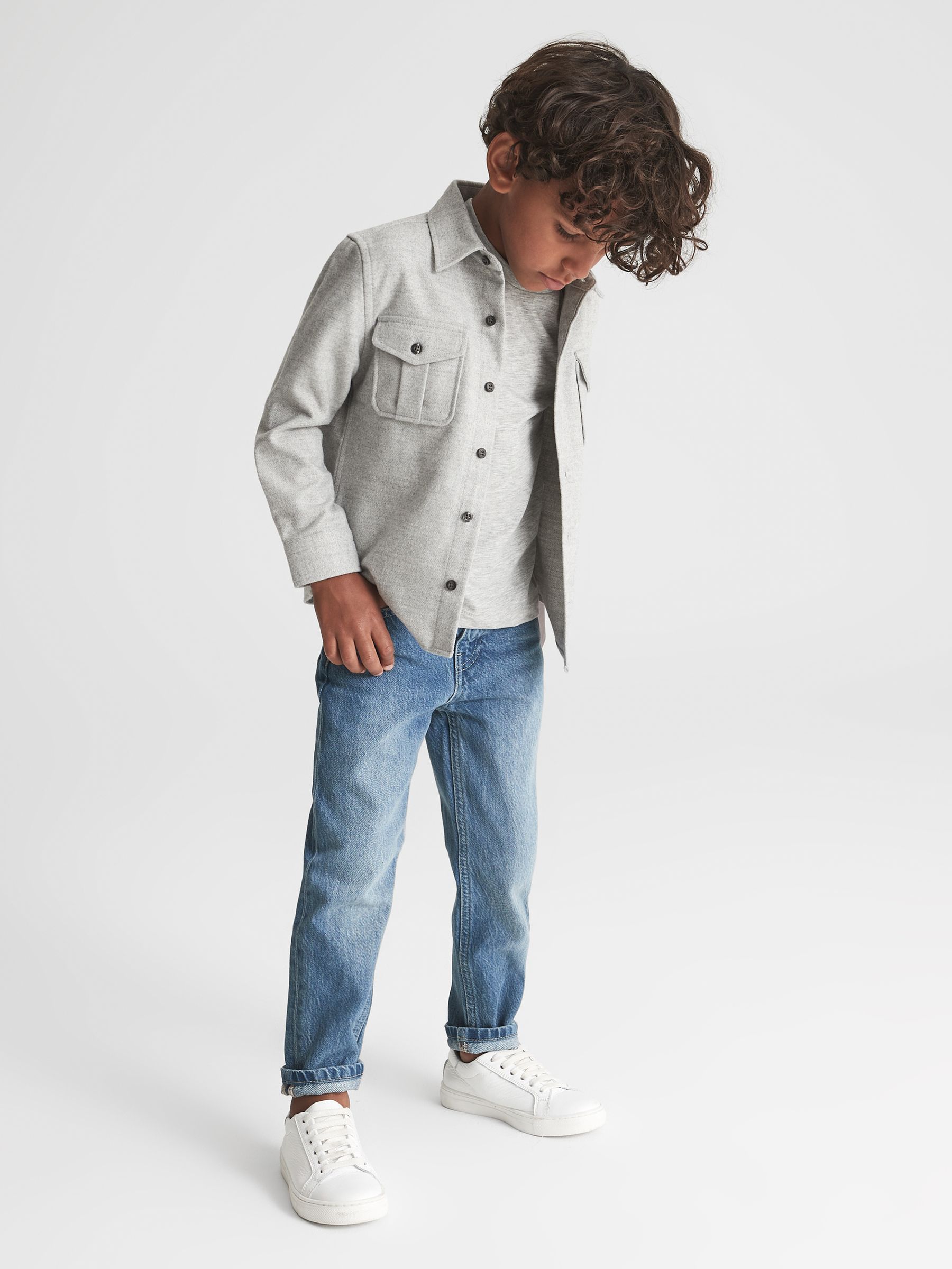 Senior Brushed Twin Pocket Overshirt in Grey - Image 3 of 5