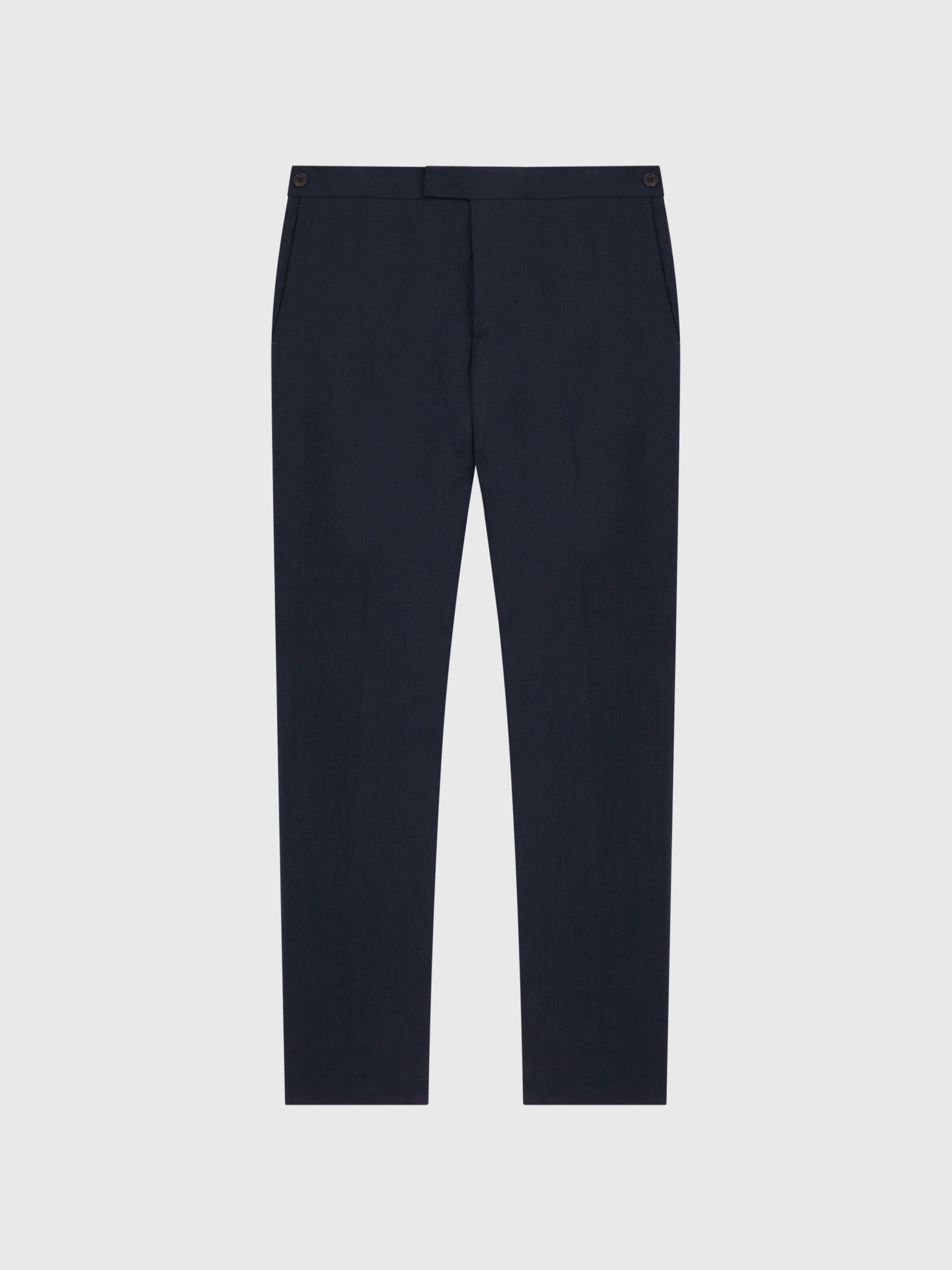 Slim Fit Linen Trousers in Navy - Image 2 of 4