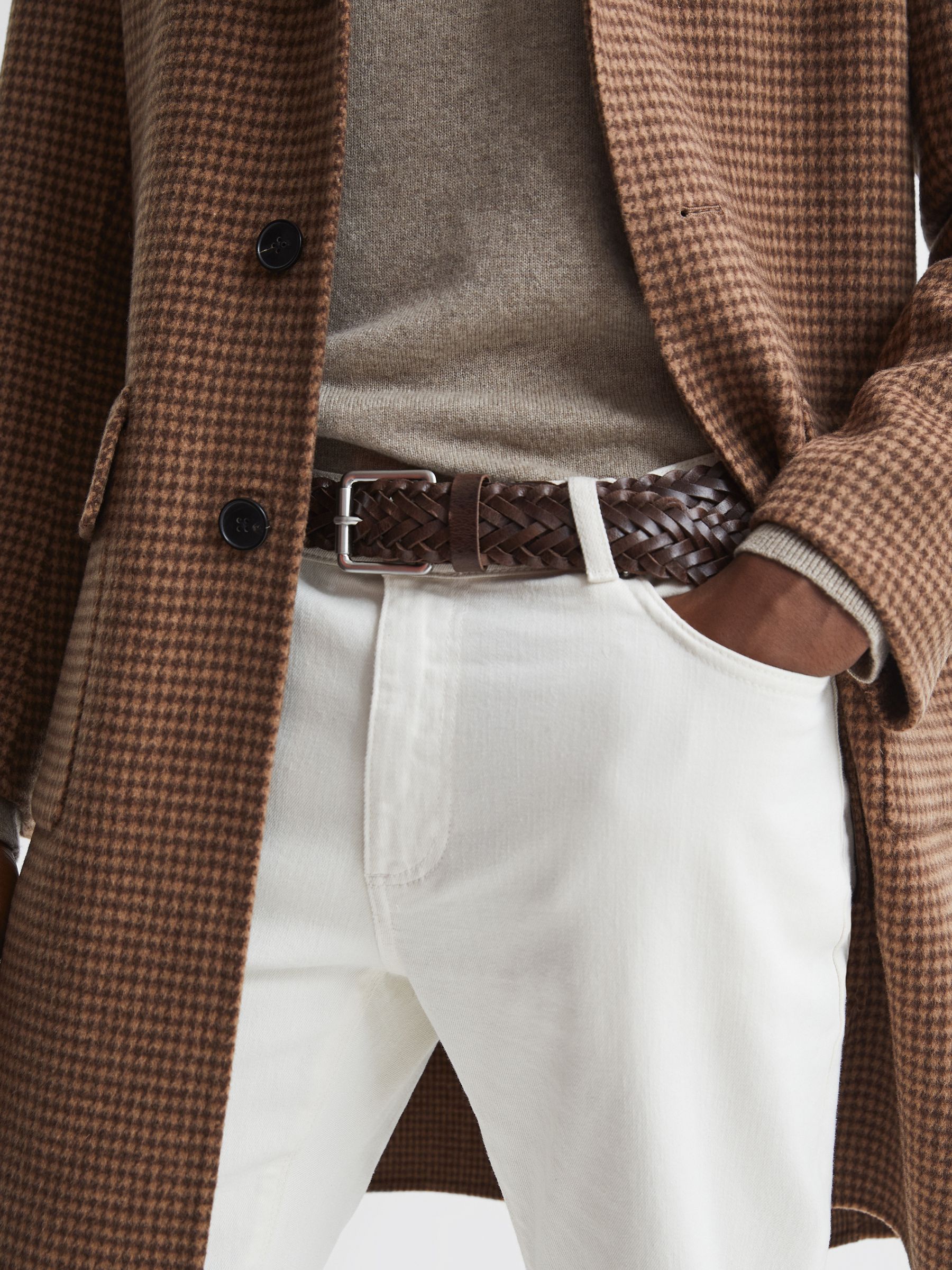 Woven Leather Belt in Chocolate - Image 3 of 6
