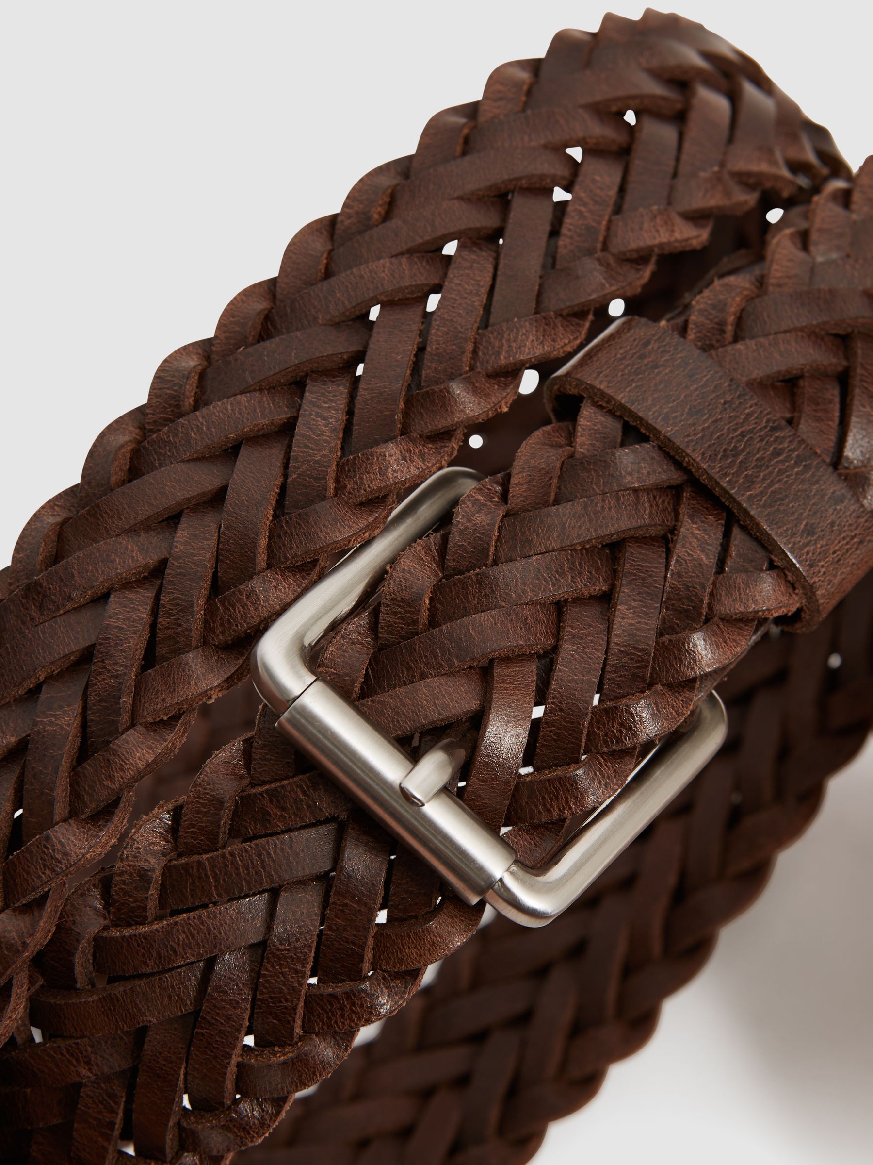 Woven Leather Belt in Chocolate - Image 4 of 6