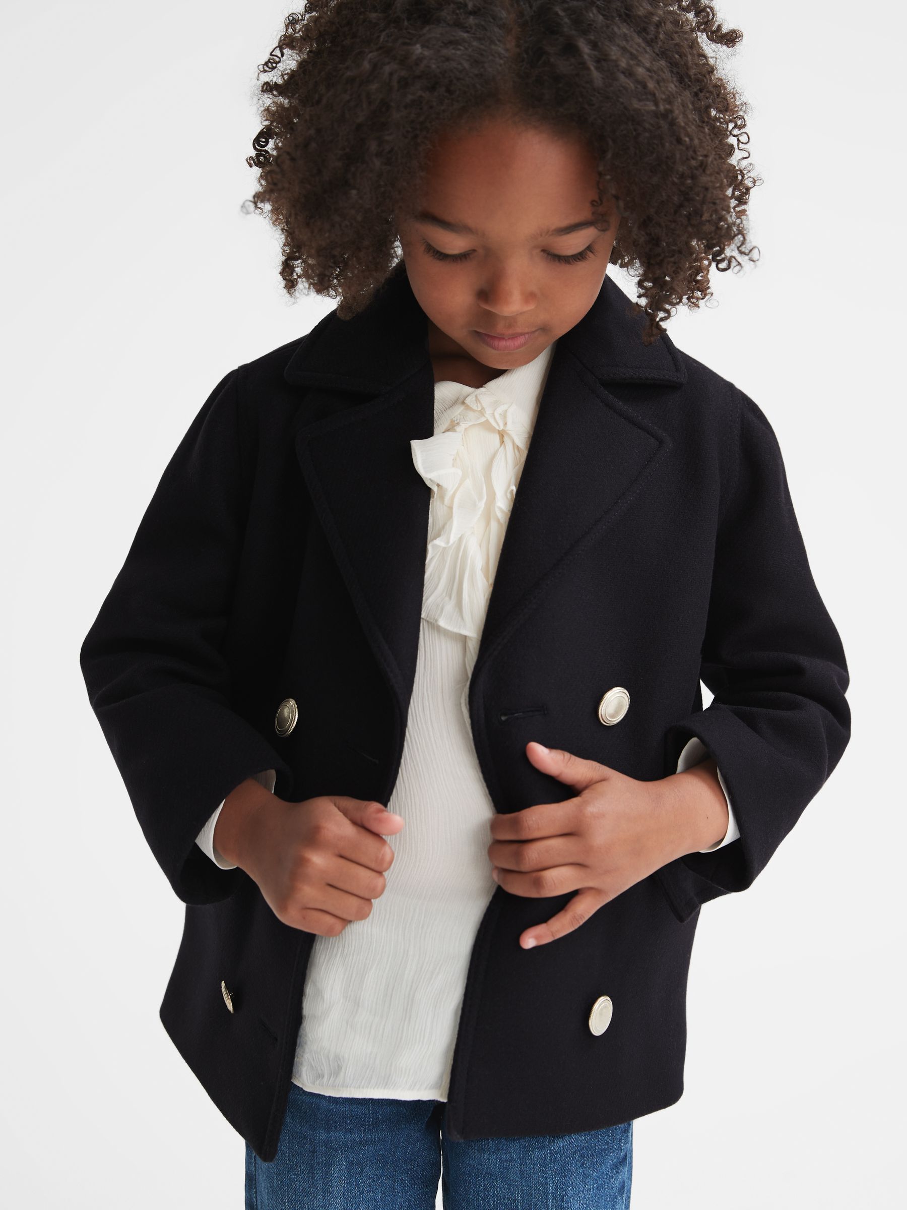 Senior Wool Pea Coat in Navy - Image 3 of 8