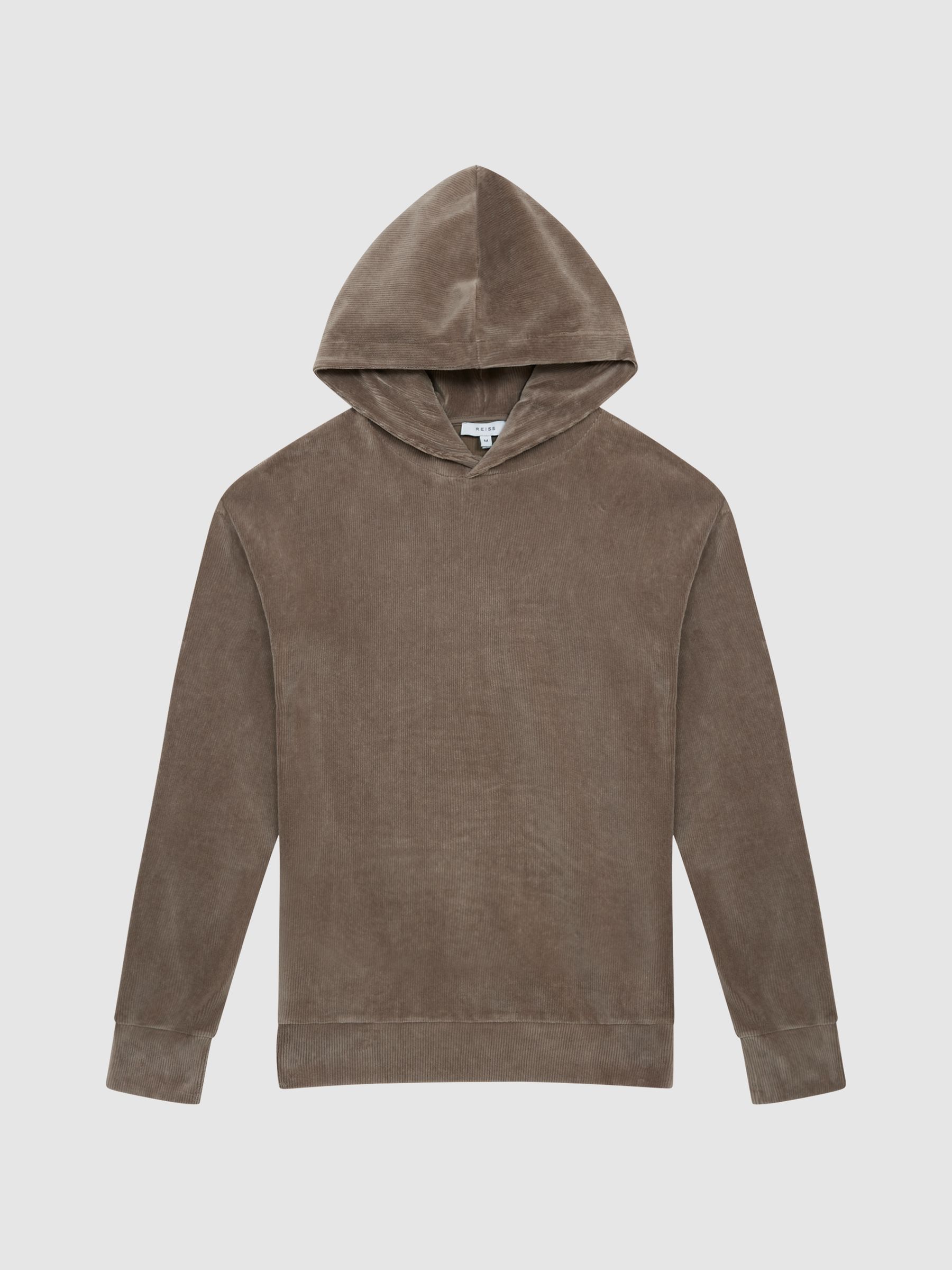 Velour Cord Hooded Sweatshirt in Mocha - Image 2 of 5