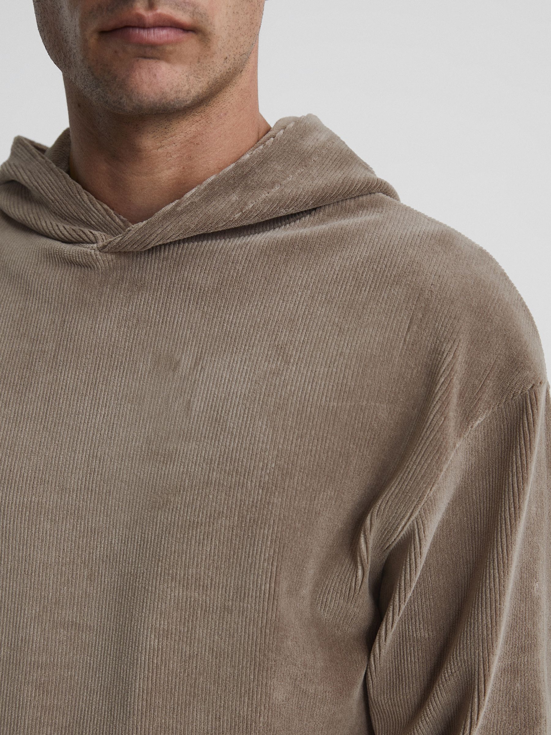 Velour Cord Hooded Sweatshirt in Mocha - Image 4 of 5