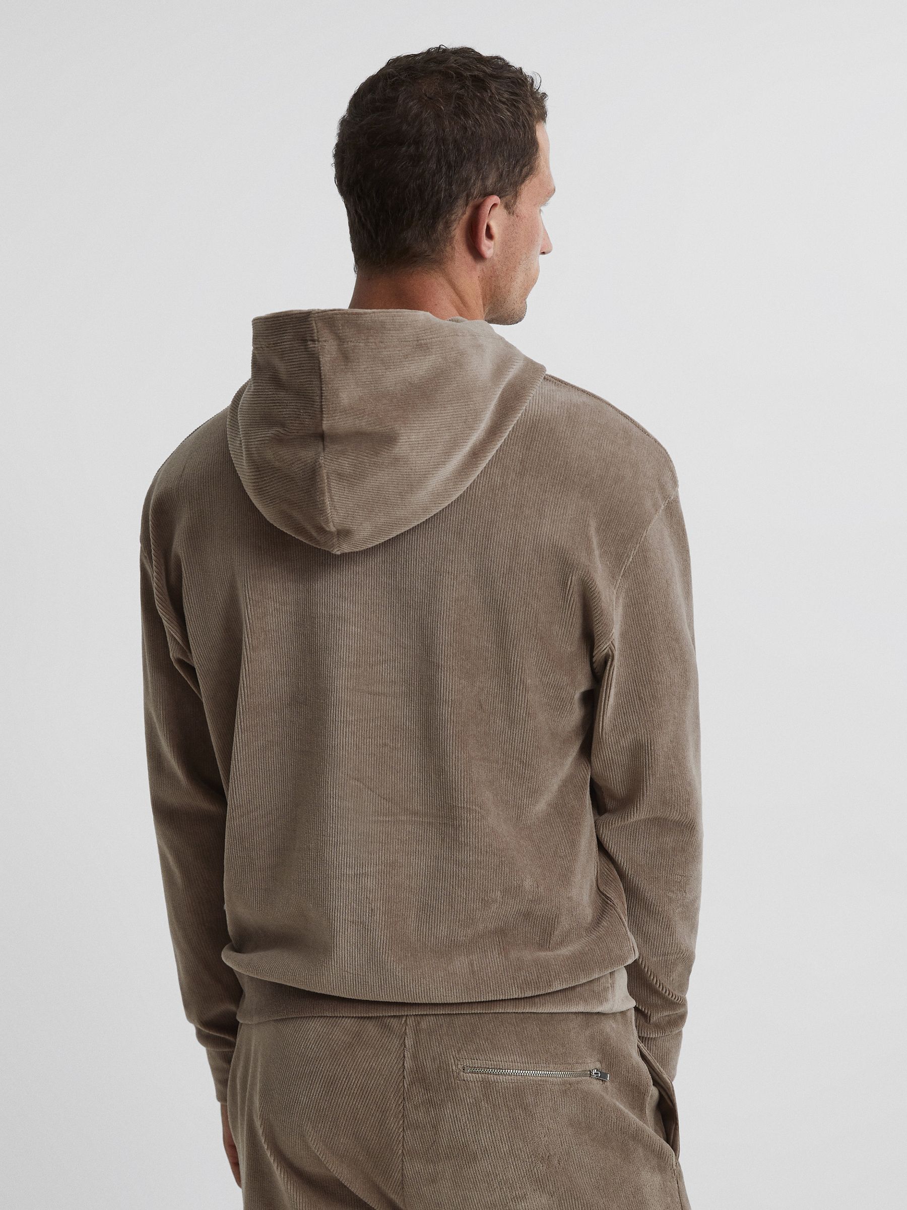 Velour Cord Hooded Sweatshirt in Mocha - Image 5 of 5