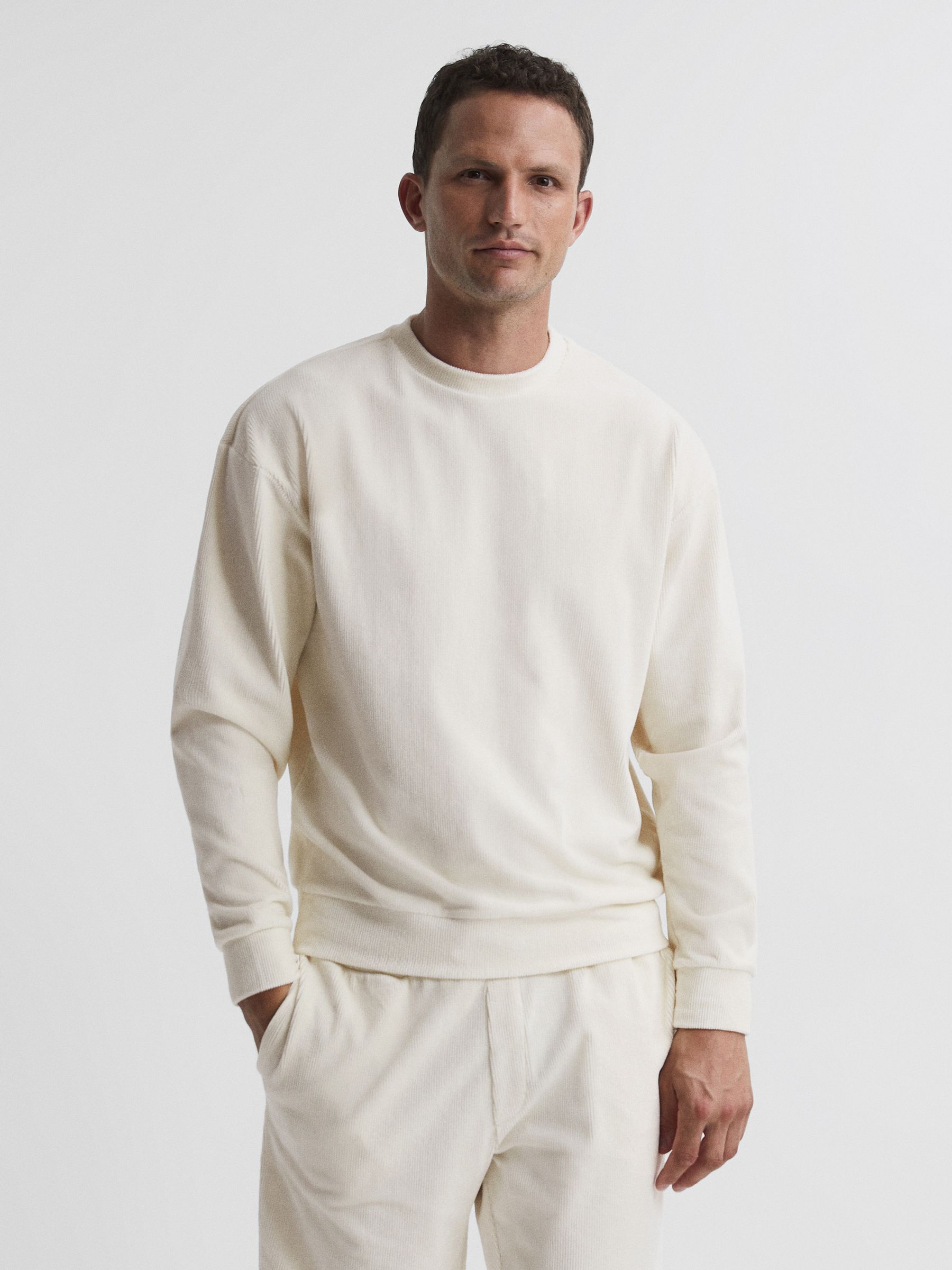 Jersey Cord Sweatshirt in Off White - Image 1 of 6