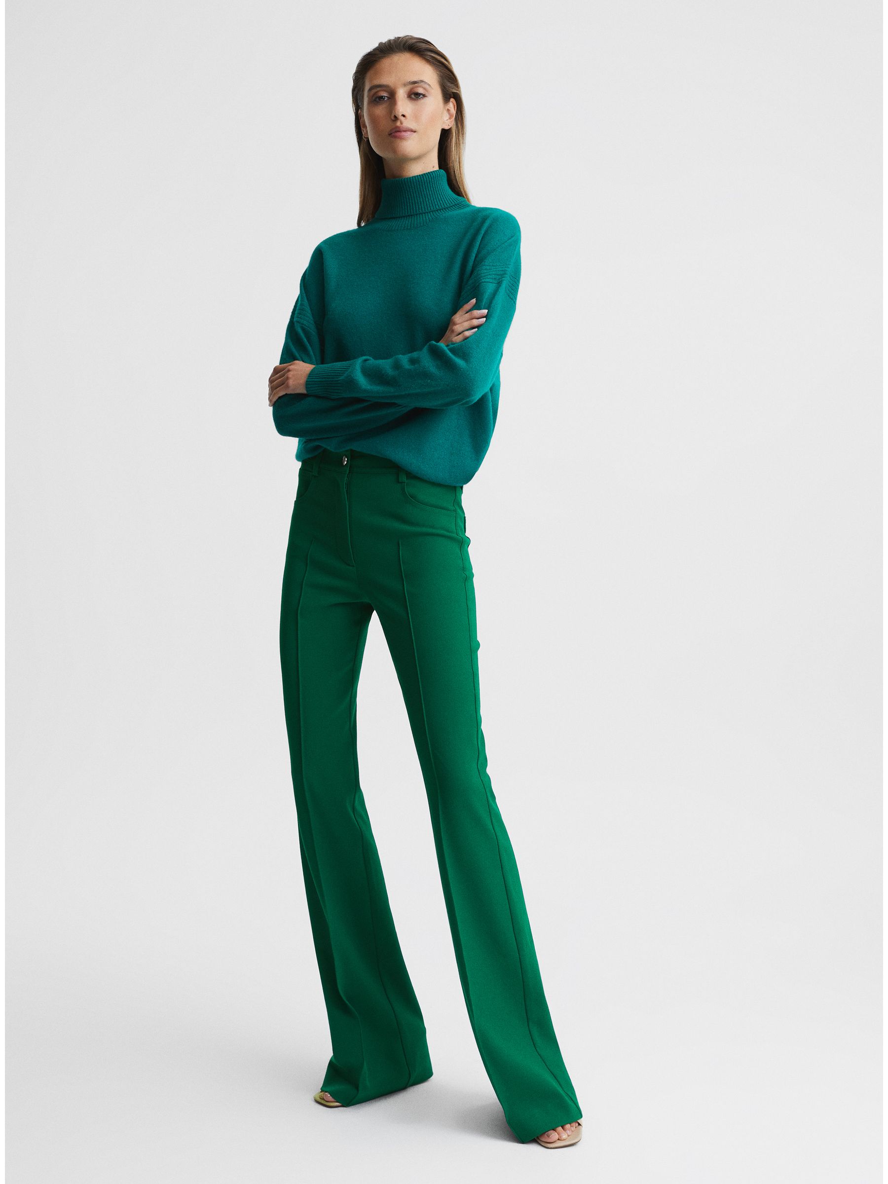 Petite Flared Trousers in Dark Green - Image 1 of 6