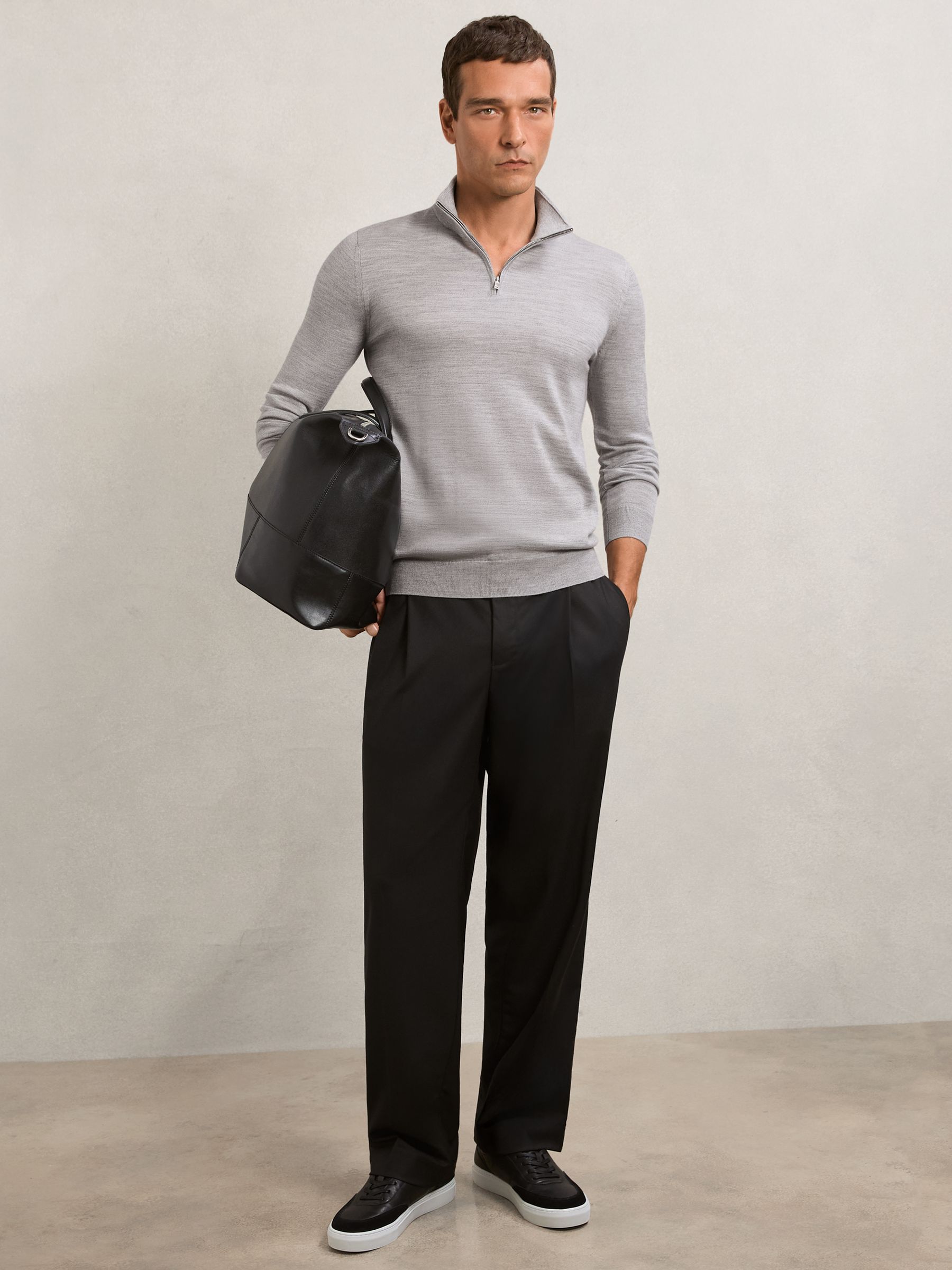 Wool Half-Zip Jumper in Soft Grey Mouline - image 3
