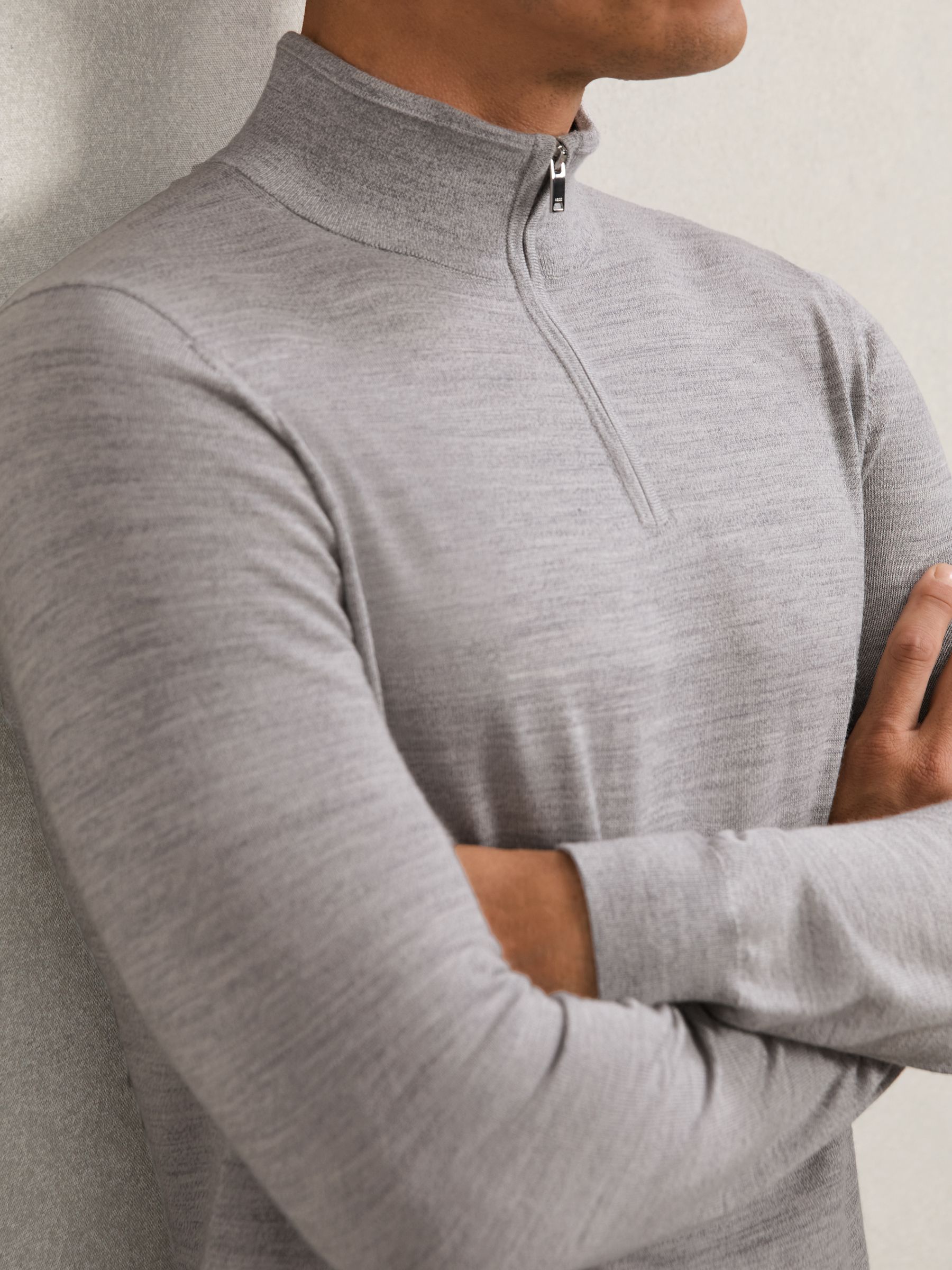 Wool Half-Zip Jumper in Soft Grey Mouline - image 4