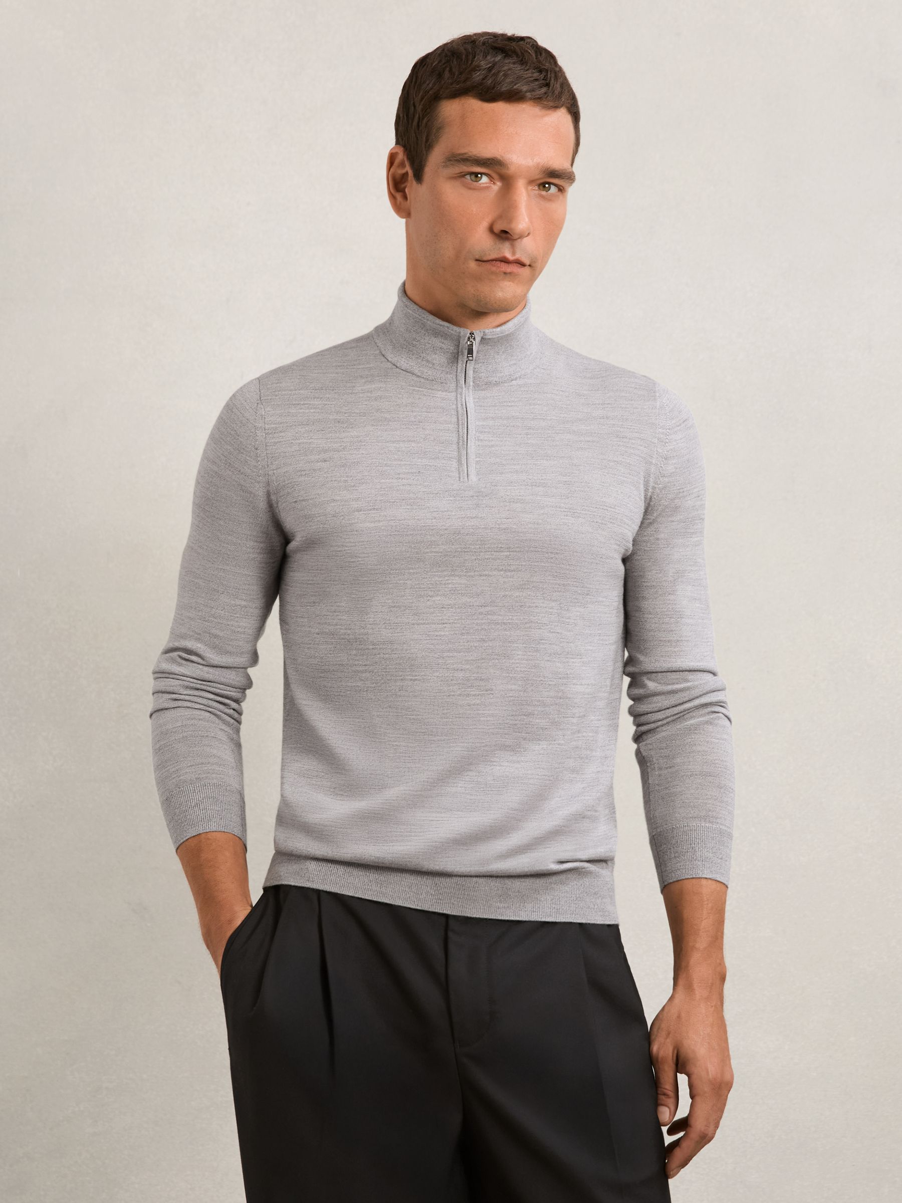 Wool Half-Zip Jumper in Soft Grey Mouline - image 5