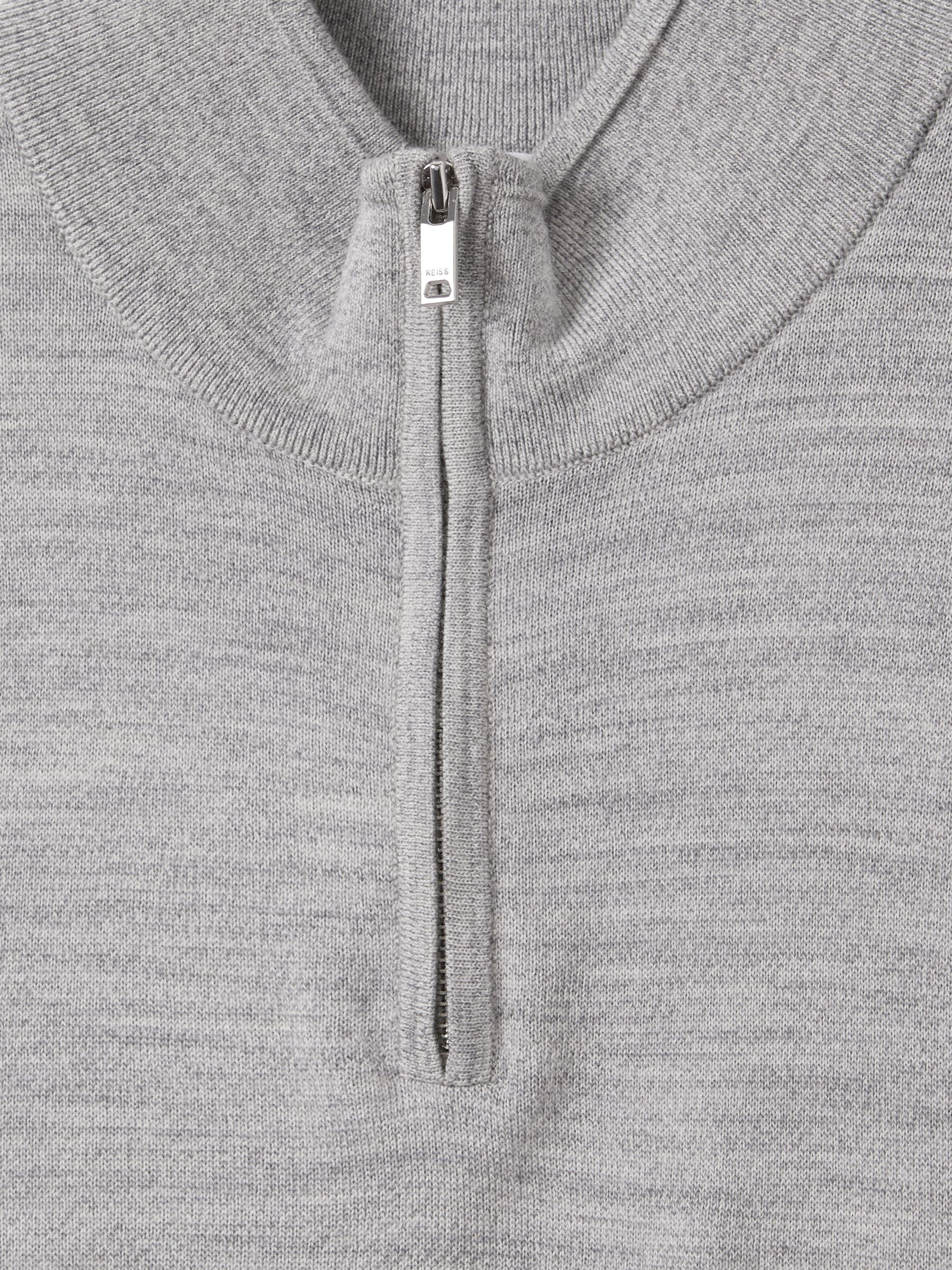 Merino Wool Half-Zip Funnel Neck Jumper in Soft Grey Mouline - Image 5 of 5