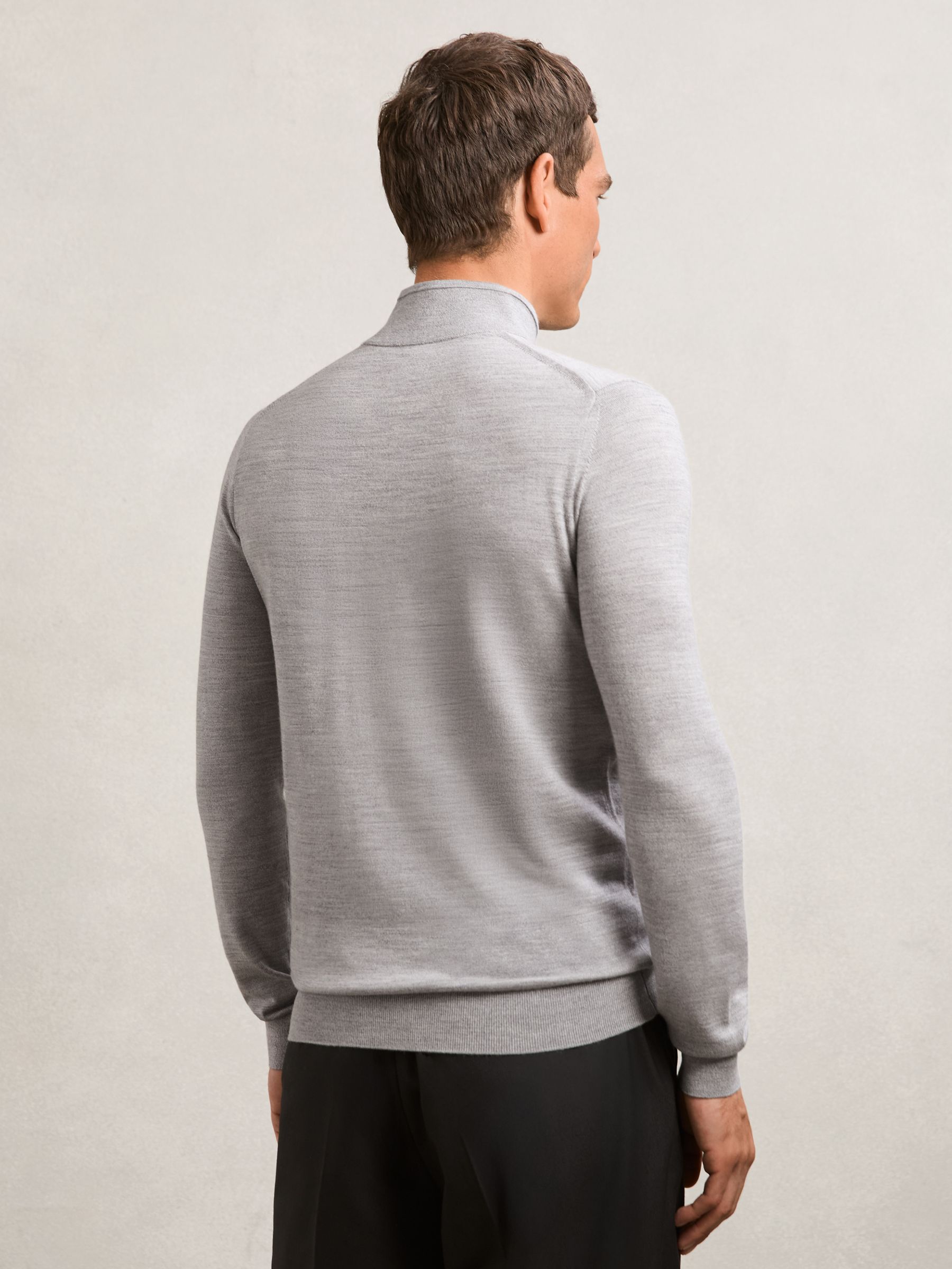 Merino Wool Half-Zip Jumper in Soft Grey Mouline - Image 6 of 7