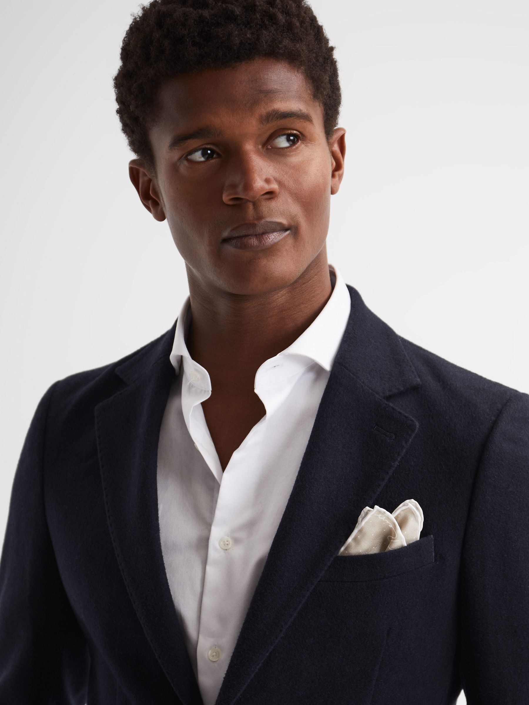 Single Breasted Slim Fit Flannel Blazer in Navy - Image 4 of 7