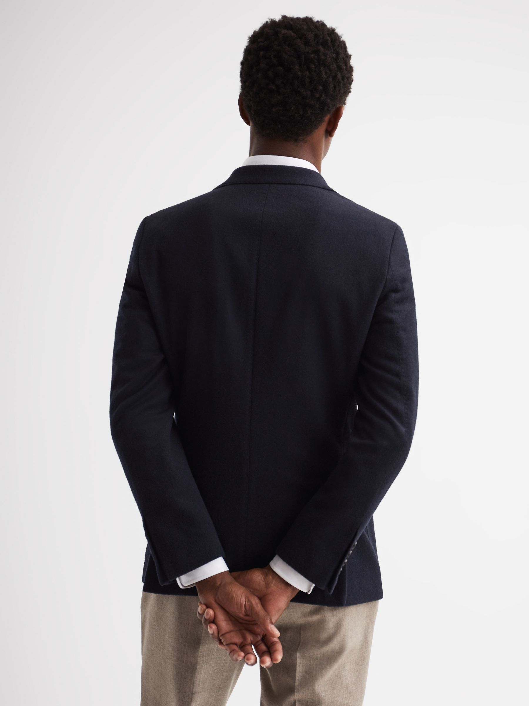 Single Breasted Slim Fit Flannel Blazer in Navy - Image 5 of 7