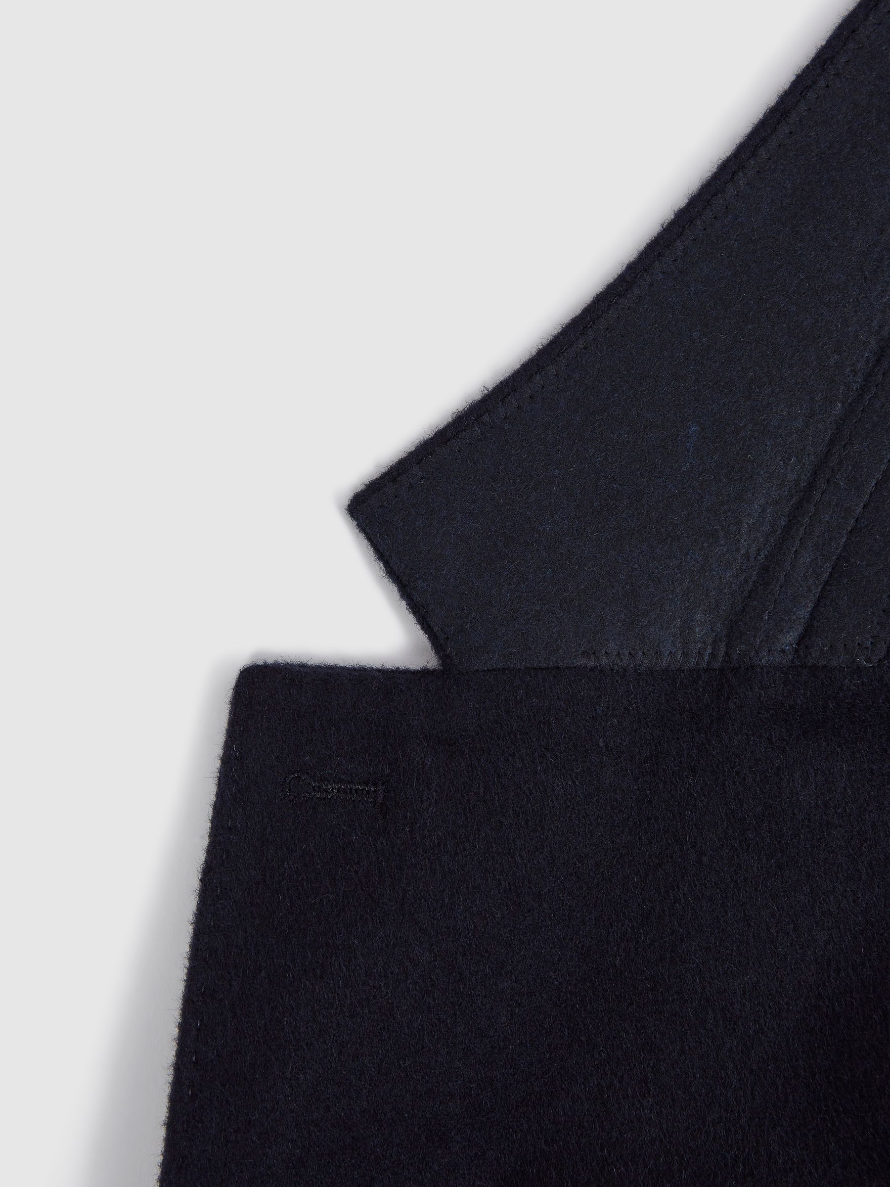 Single Breasted Slim Fit Flannel Blazer in Navy - Image 7 of 7