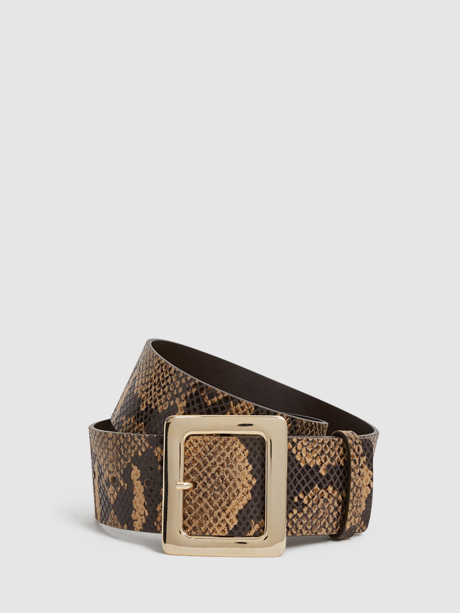 Snake Print Wide Waist Belt in Natural - Image 1 of 6