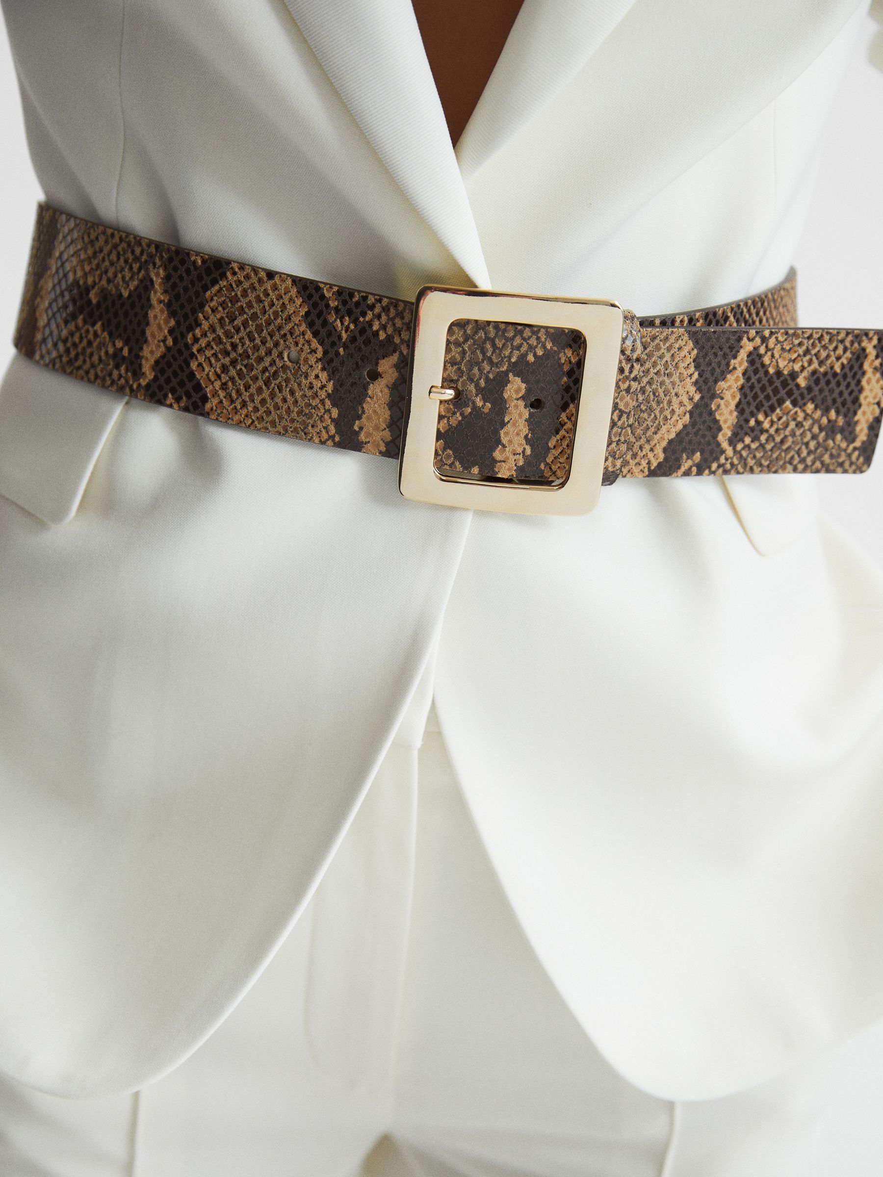 Snake Print Wide Waist Belt in Natural - Image 3 of 6